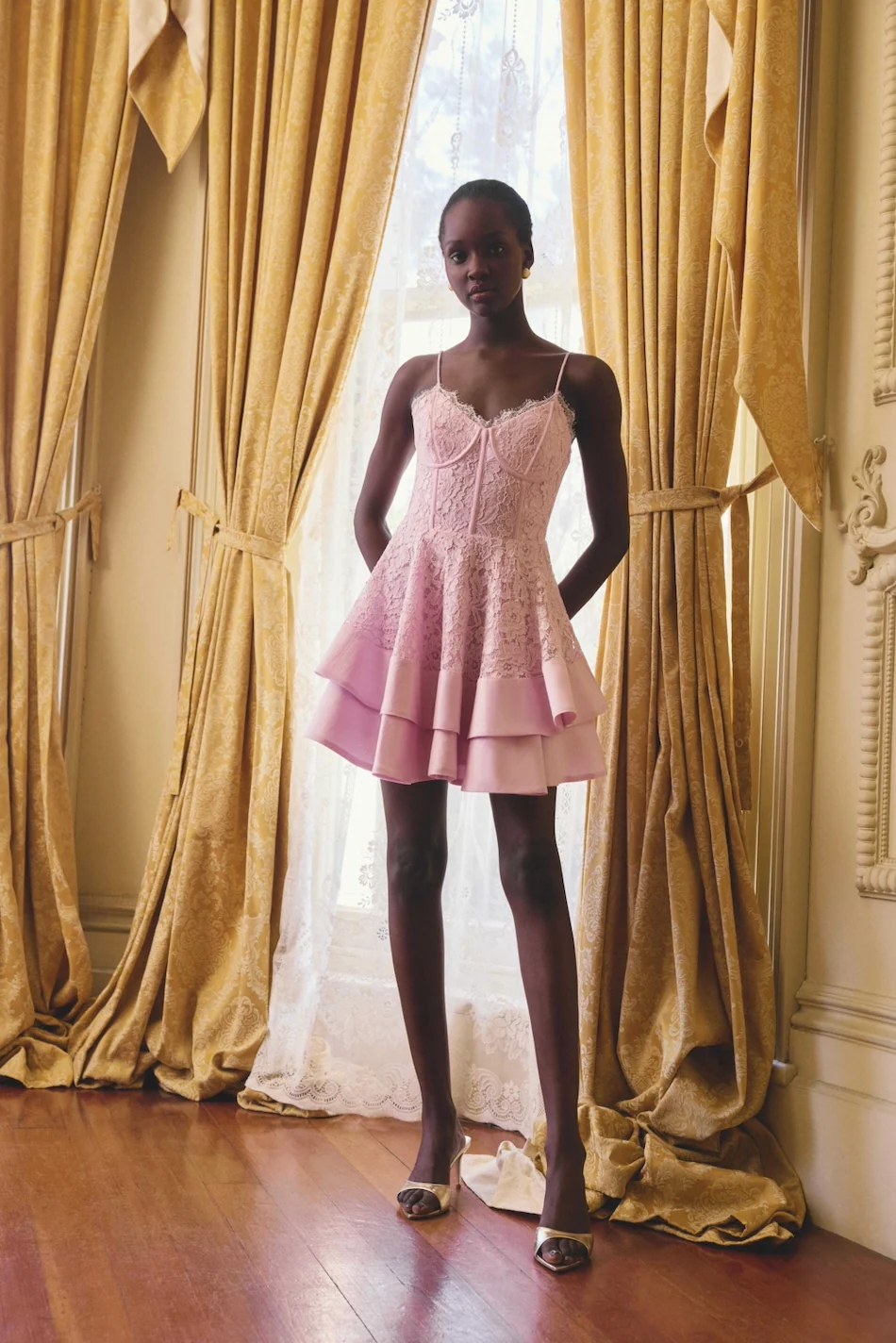 Fiorina Tiered Mini Dress in Pale Pink