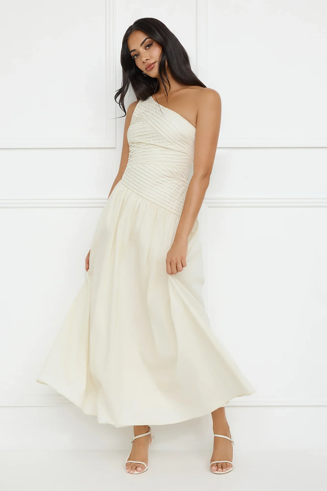 Seashell Moments One Shoulder Maxi Dress Beige