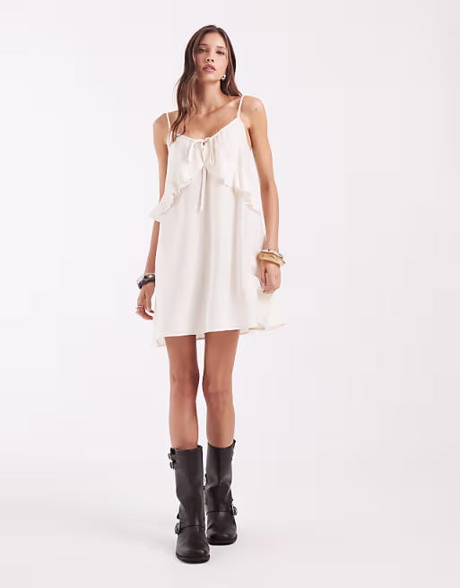 Vero Moda frill trim cami mini dress in cream