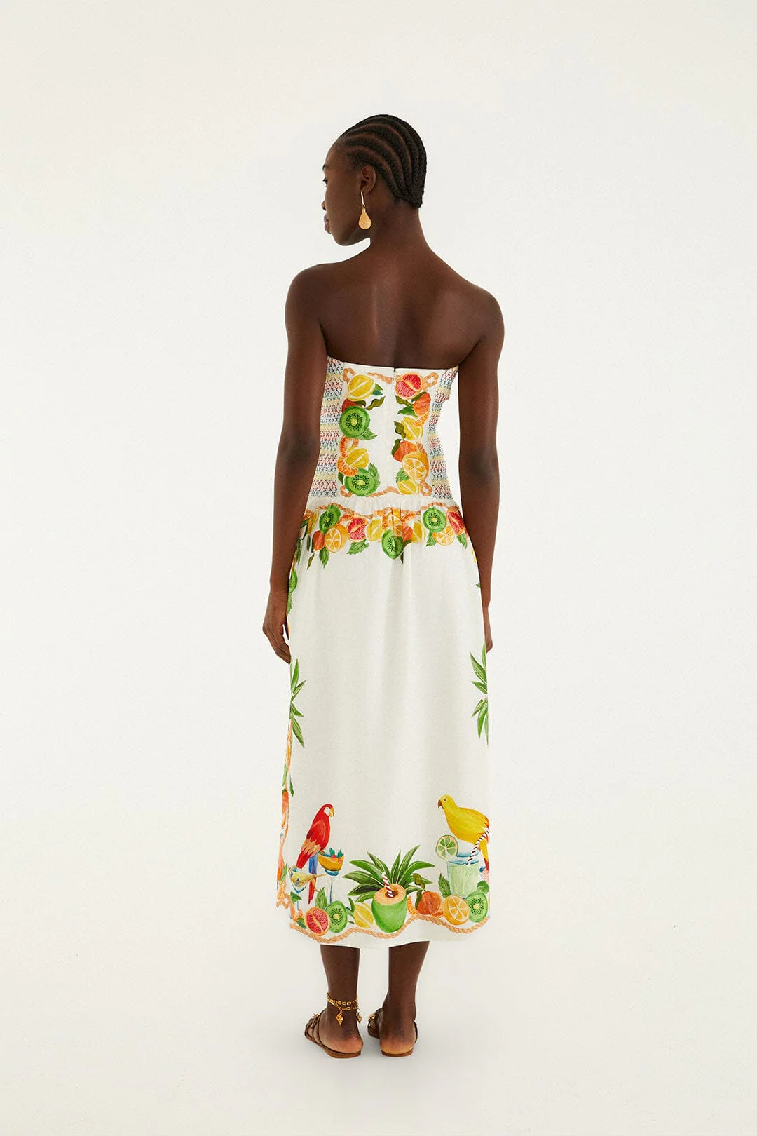 Off-White Biricutico Scarf Smocked Strapless Maxi Dress