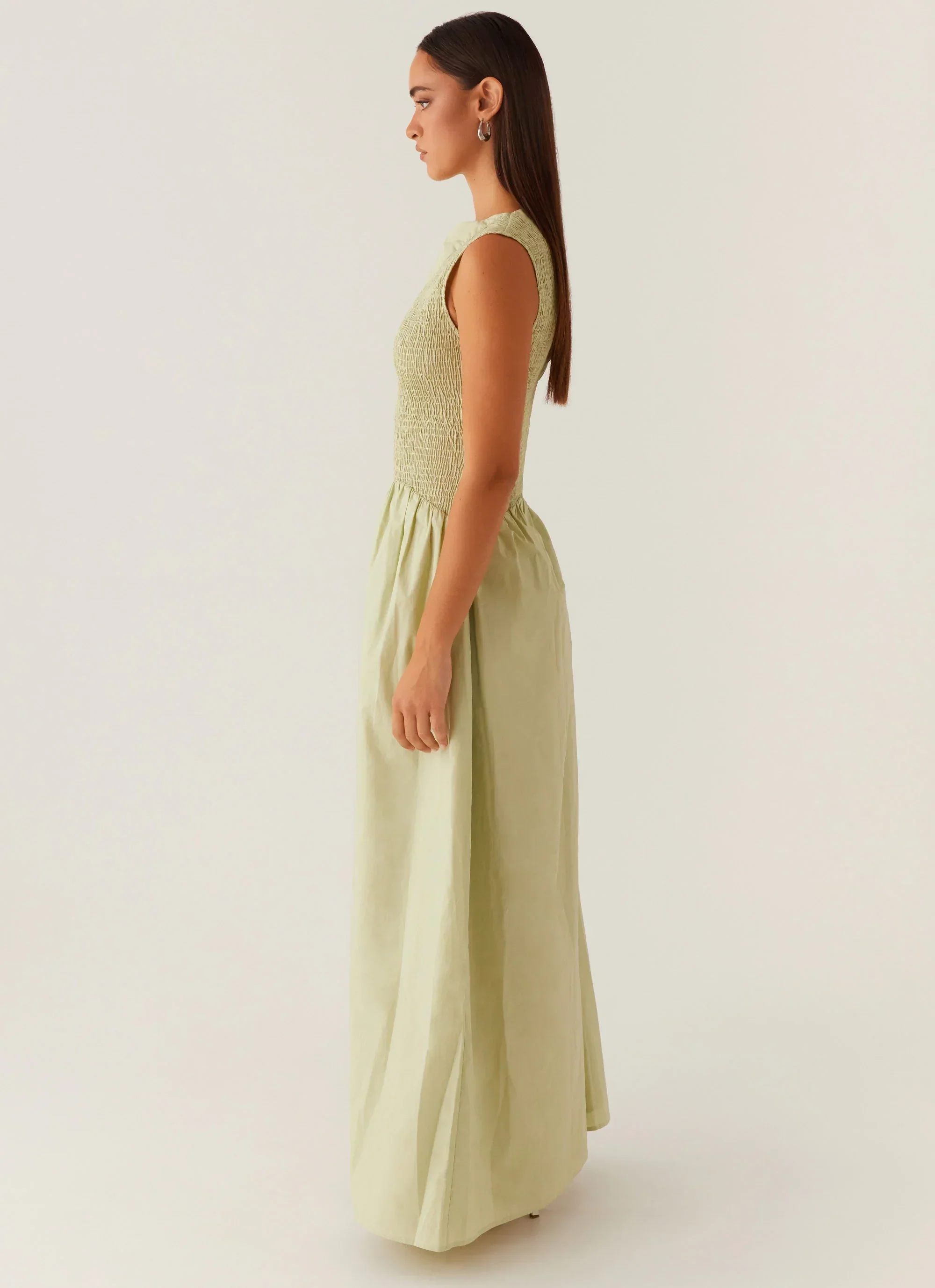 Altitude Shirred Maxi Dress - Pastel Green - luluinthesky