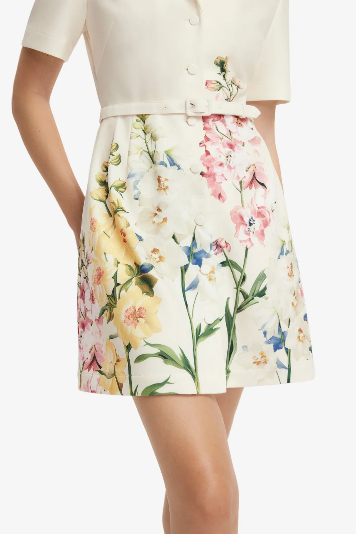 Brigitte Mini Dress - Snapdragon Print in Snow