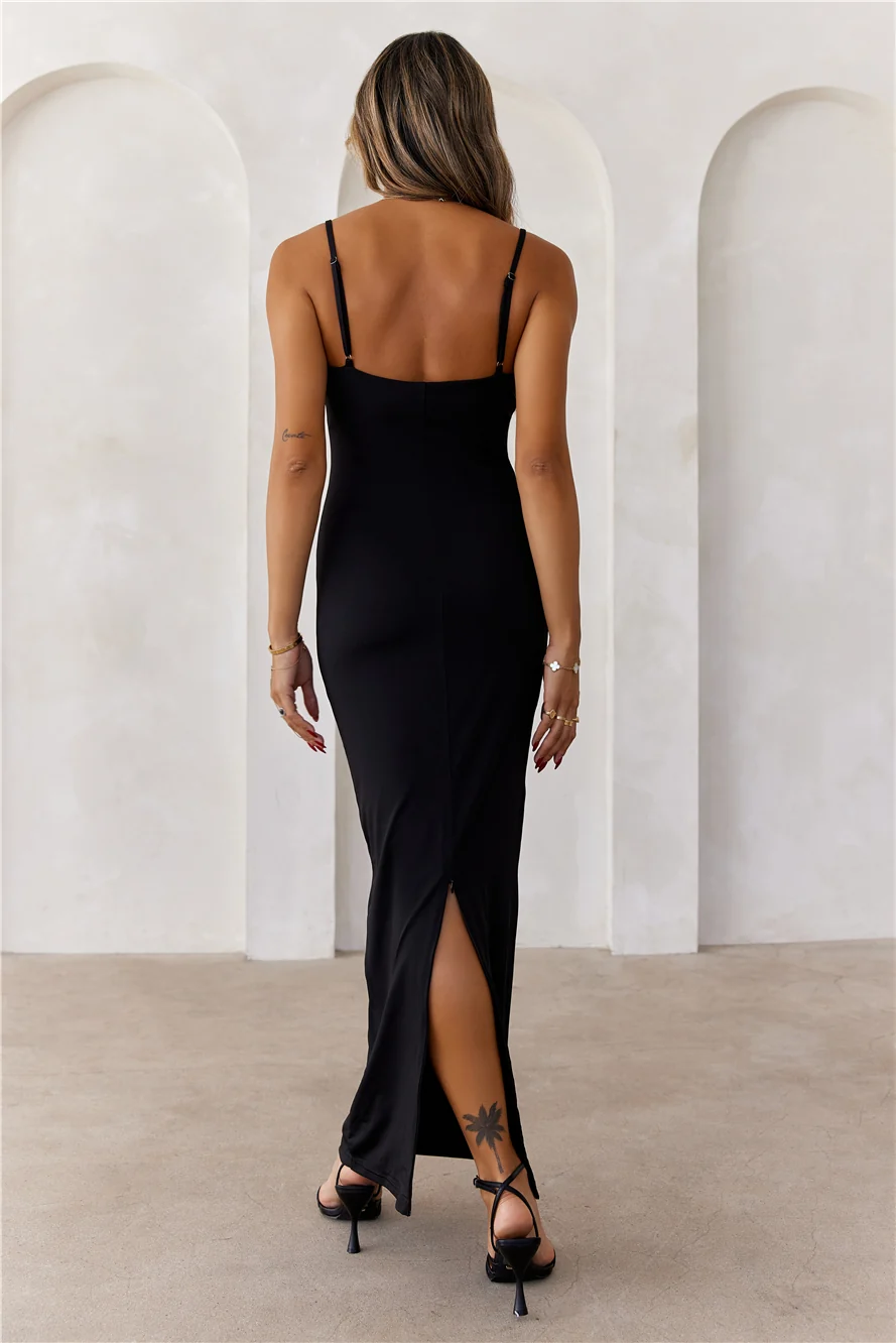 HELLO MOLLY BASE Smoothing Thin Strap Maxi Dress Black
