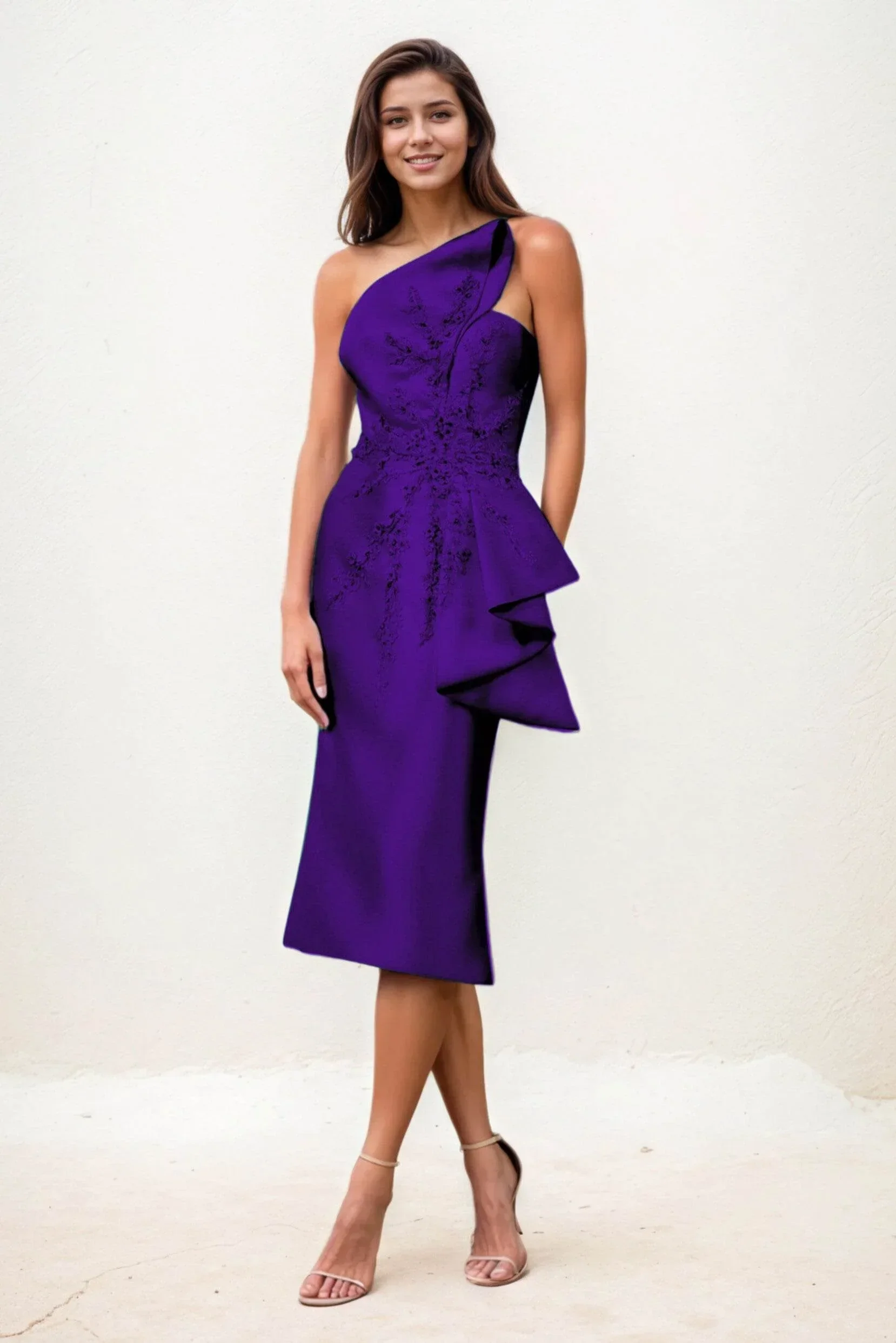 Sheath-Column Midi Satin Wedding Guest Dress CG0292