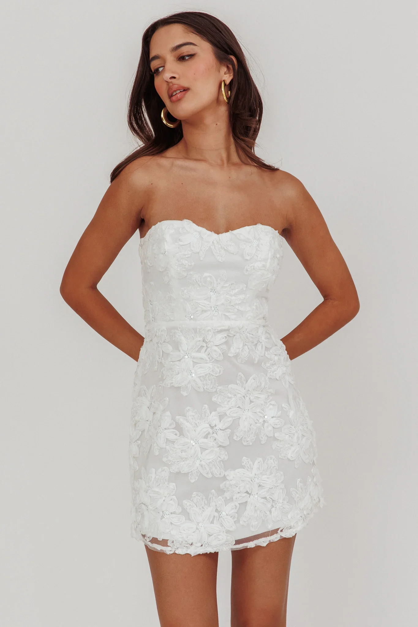 In Paris Embellished Flower Mini Dress White