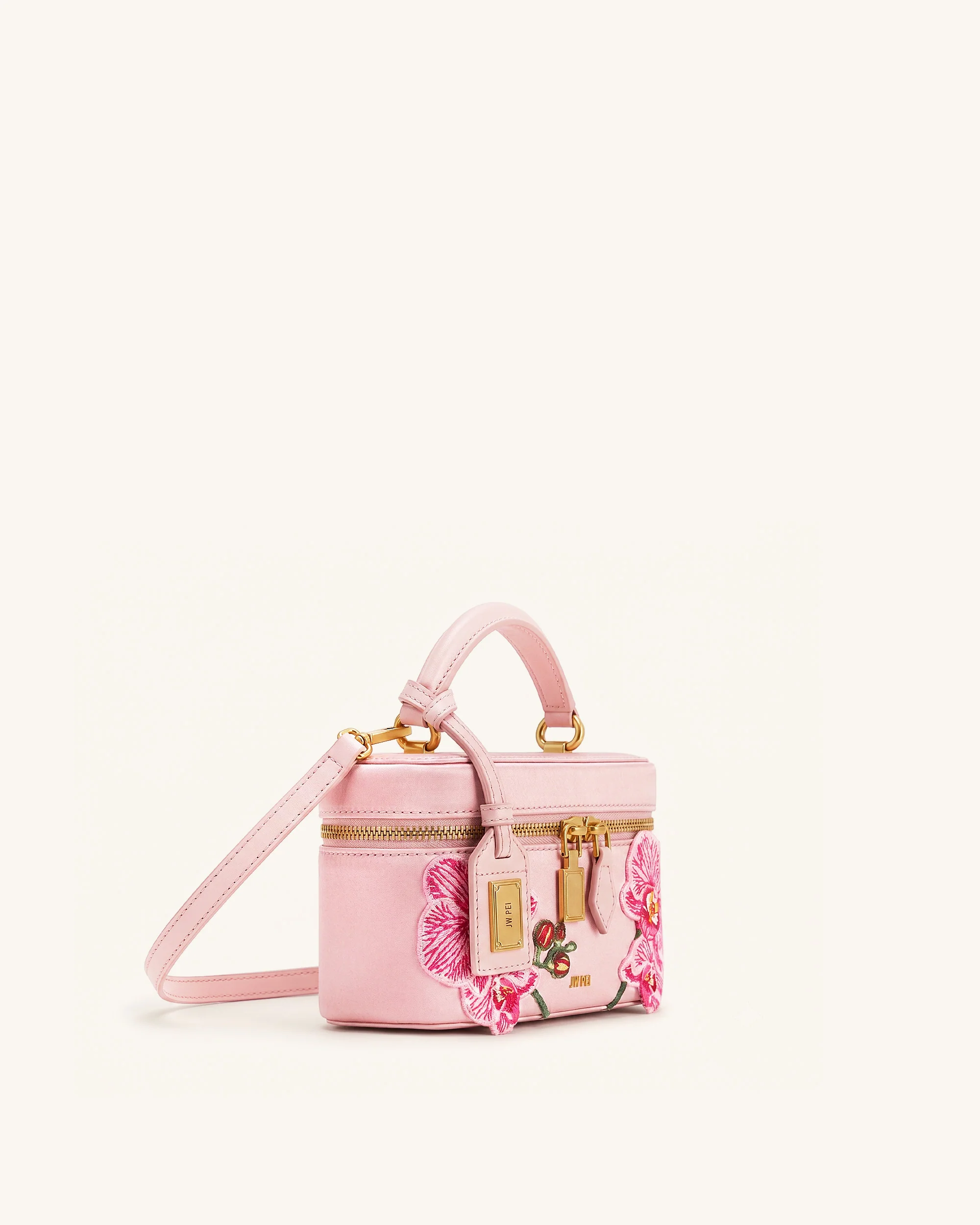 Cleo Embroidered Box Shape Top Handle Bag - Sakura Pink
