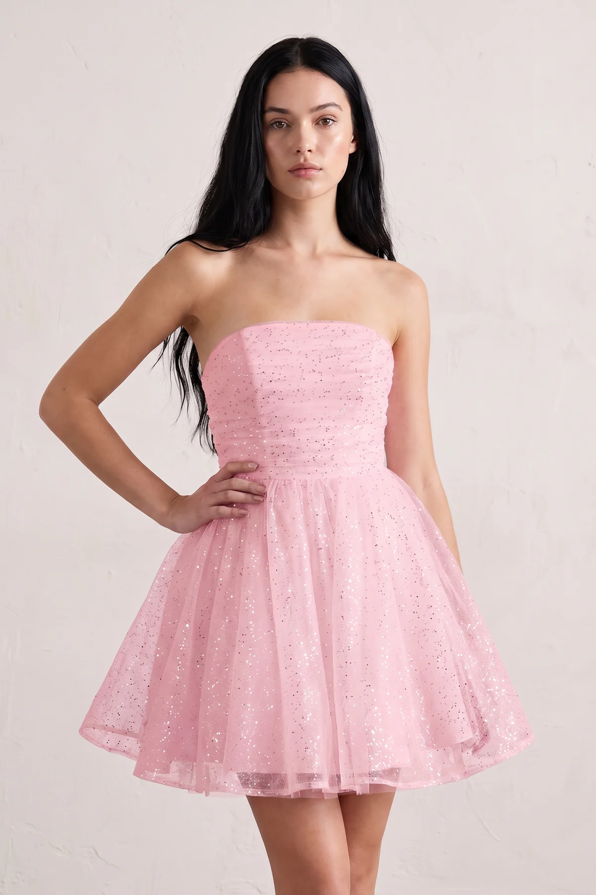 White A Line Strapless Glitter Tulle Ruffled Homecoming Dresses with Bow