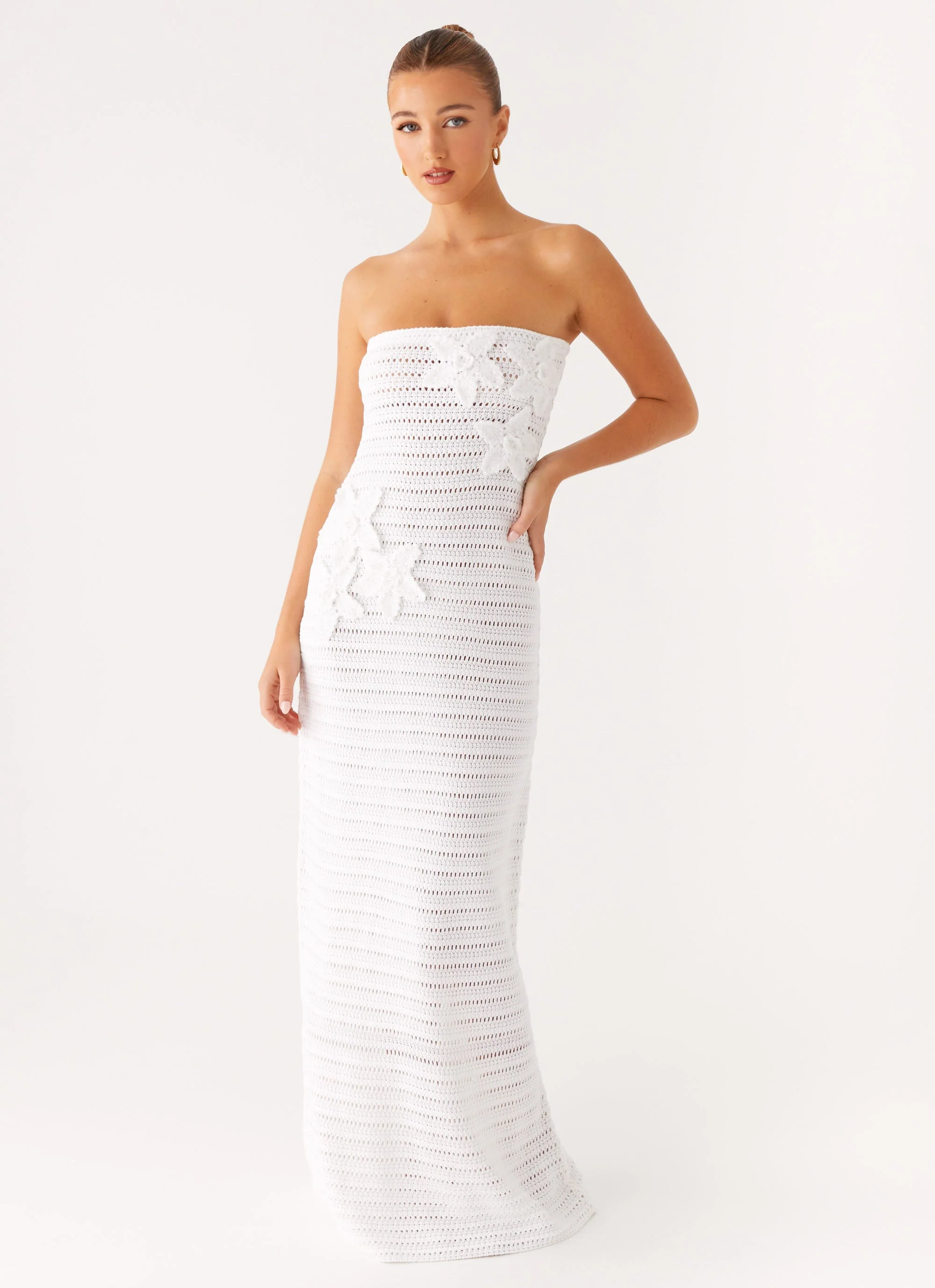 Diaz Crochet Maxi Dress - White - luluinthesky