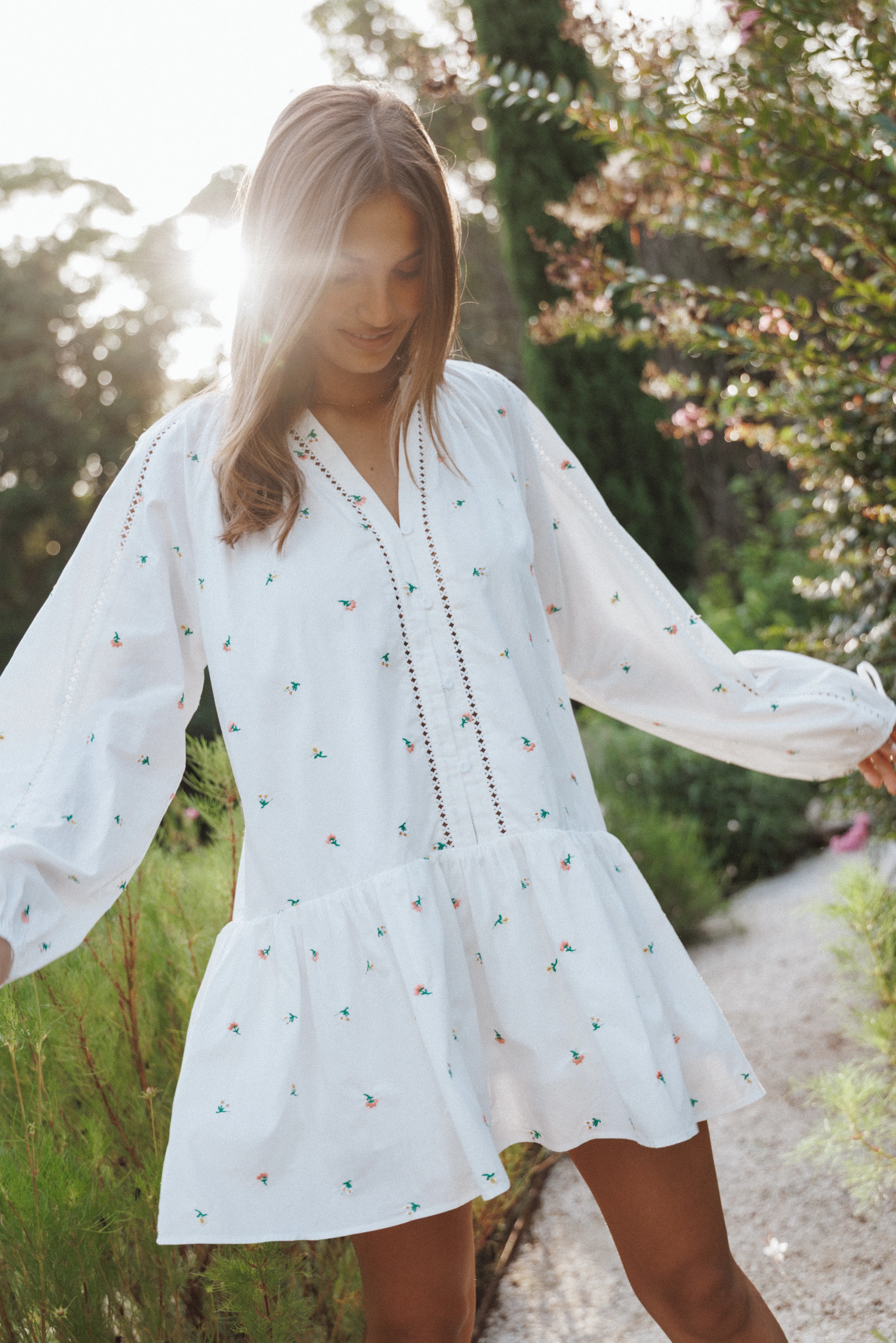 Hart Long Sleeve Mini Dress - White Floral