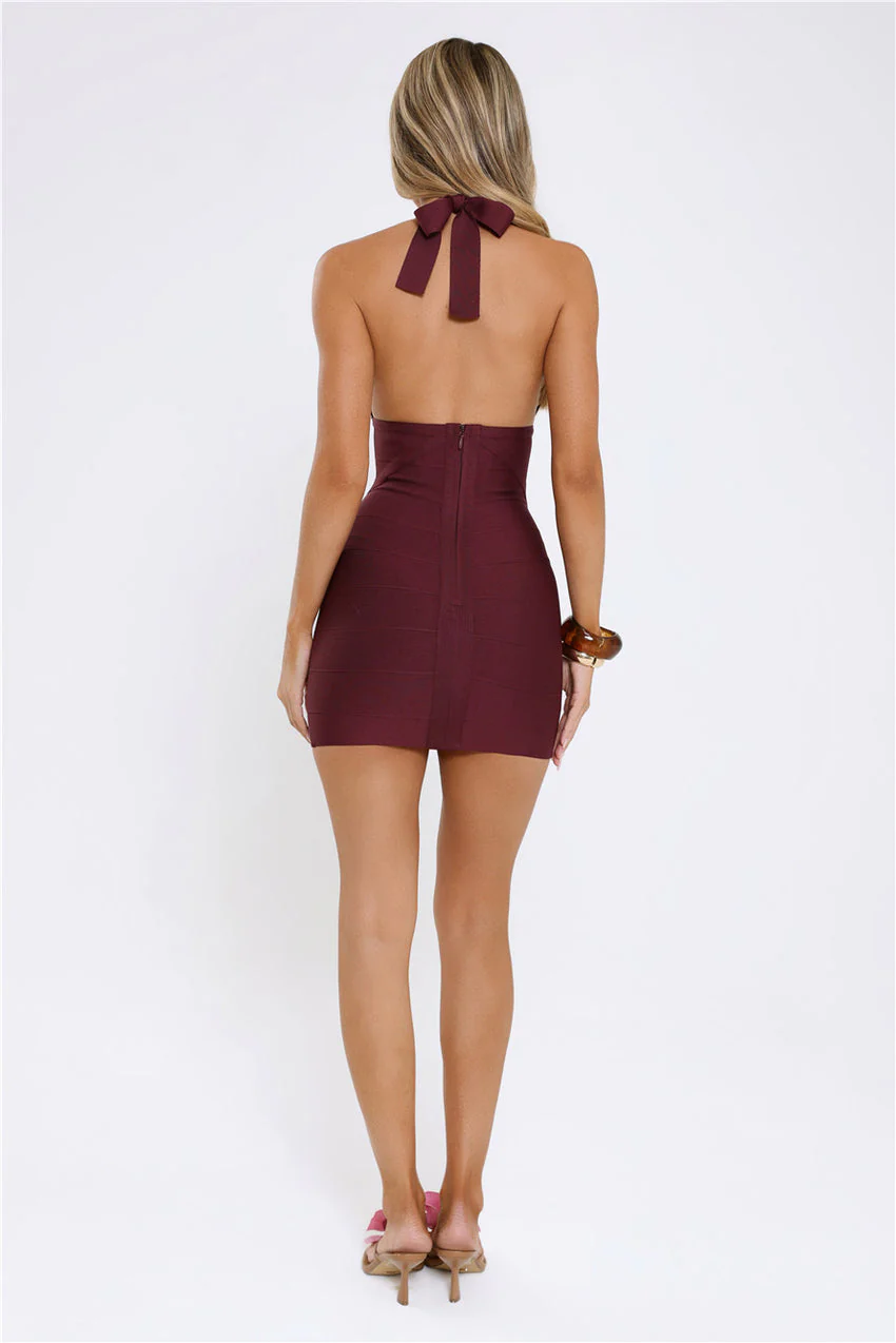 Always Iconic Bandage Mini Dress Wine - luluinthesky