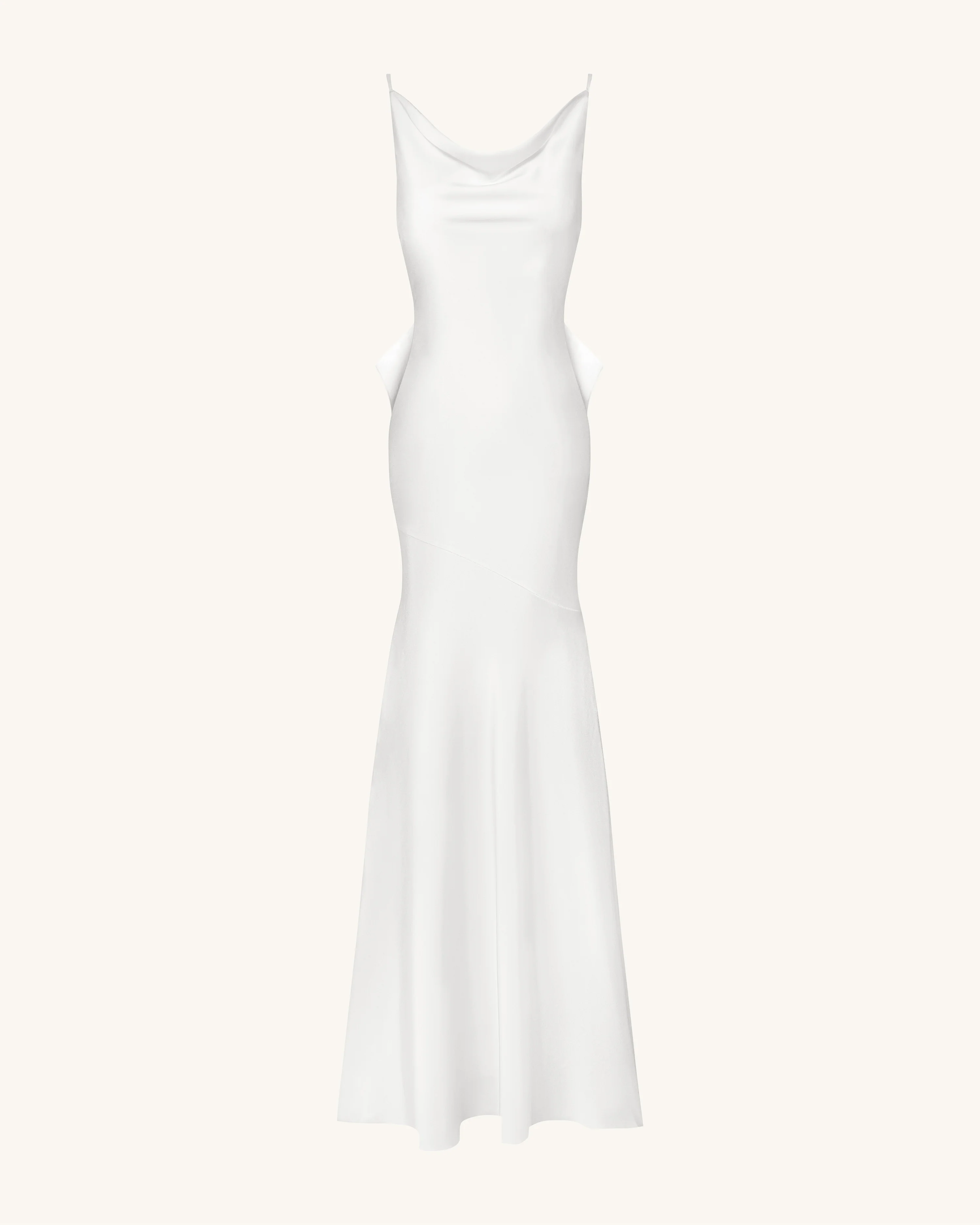 Satin Cowl-Neck Bow-Back Maxi Dress - White - FASHION NOB