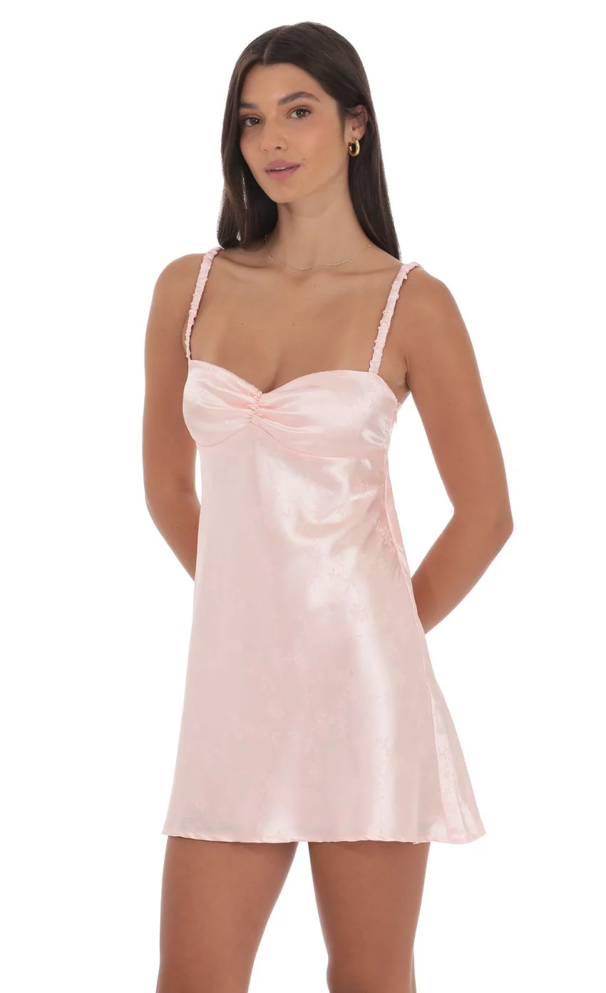 Jacquard Babydoll Dress in Baby Pink - FASHION NOB