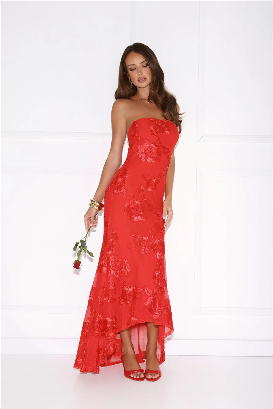 Babe Energy Strapless Maxi Dress Red