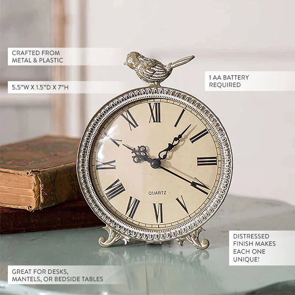 Perched Songbird Tabletop Clock