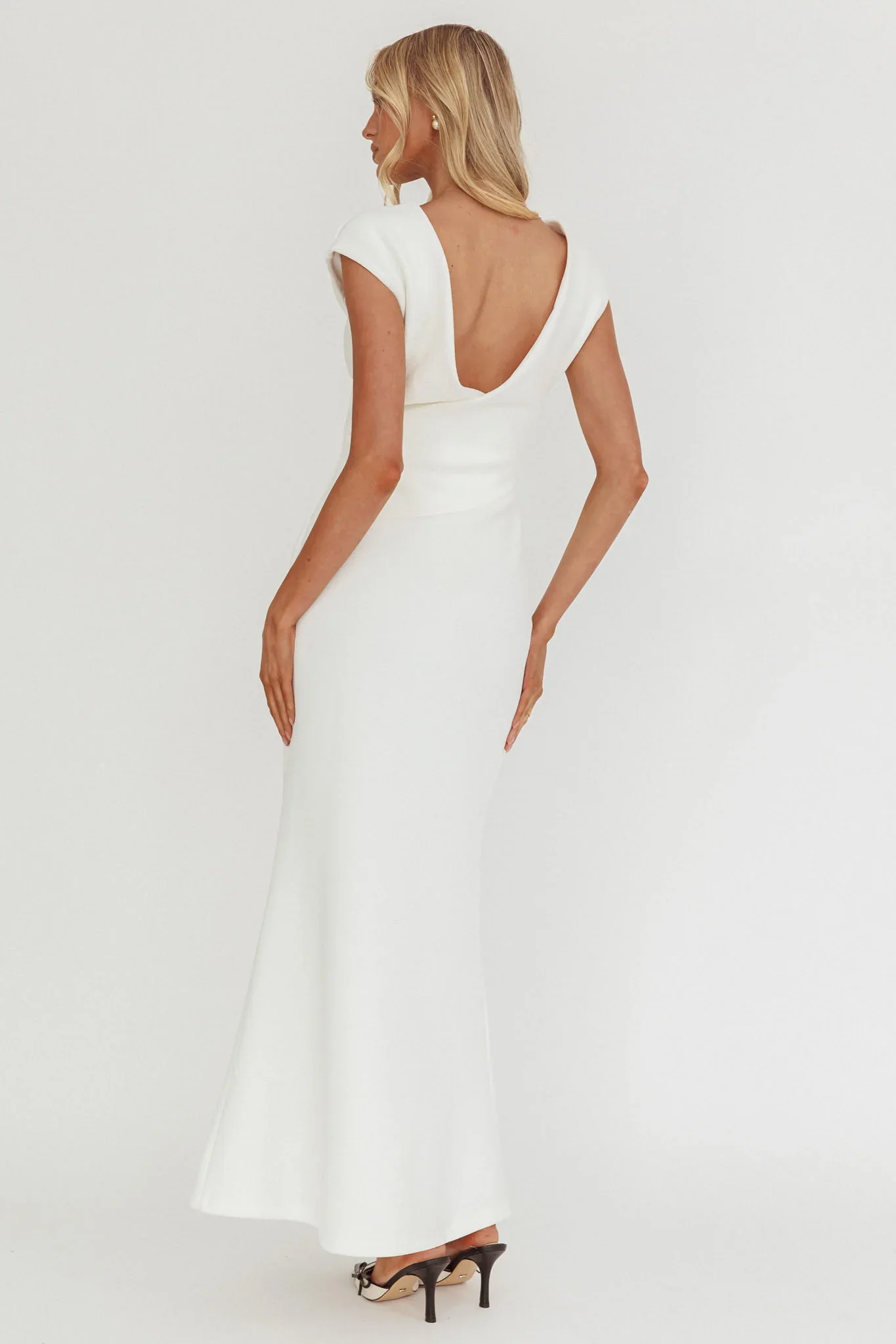 Zarae Cap Sleeve Surplice Back Maxi Dress White