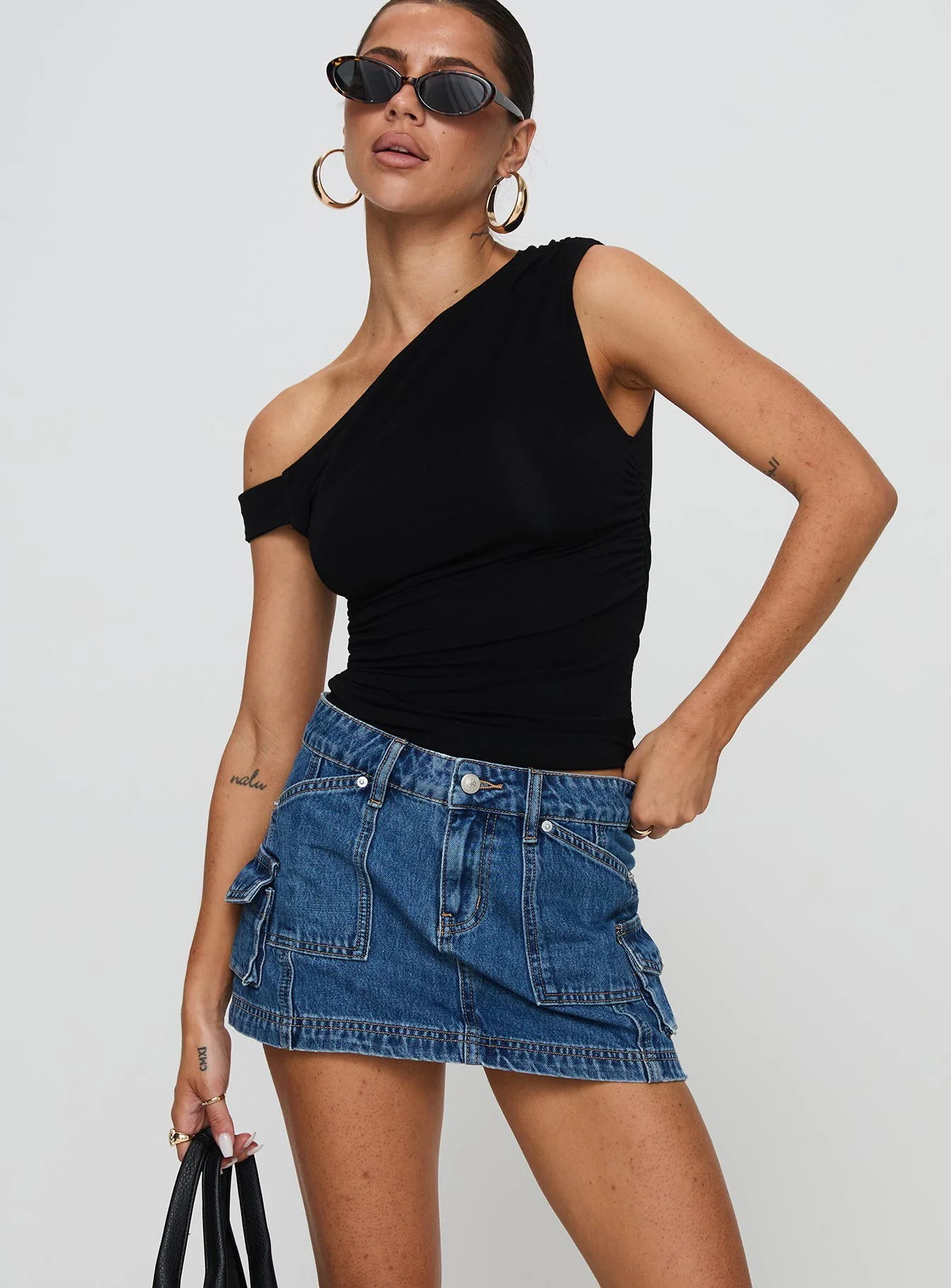 Pacific Coast Denim Cargo Skirt Dark Wash