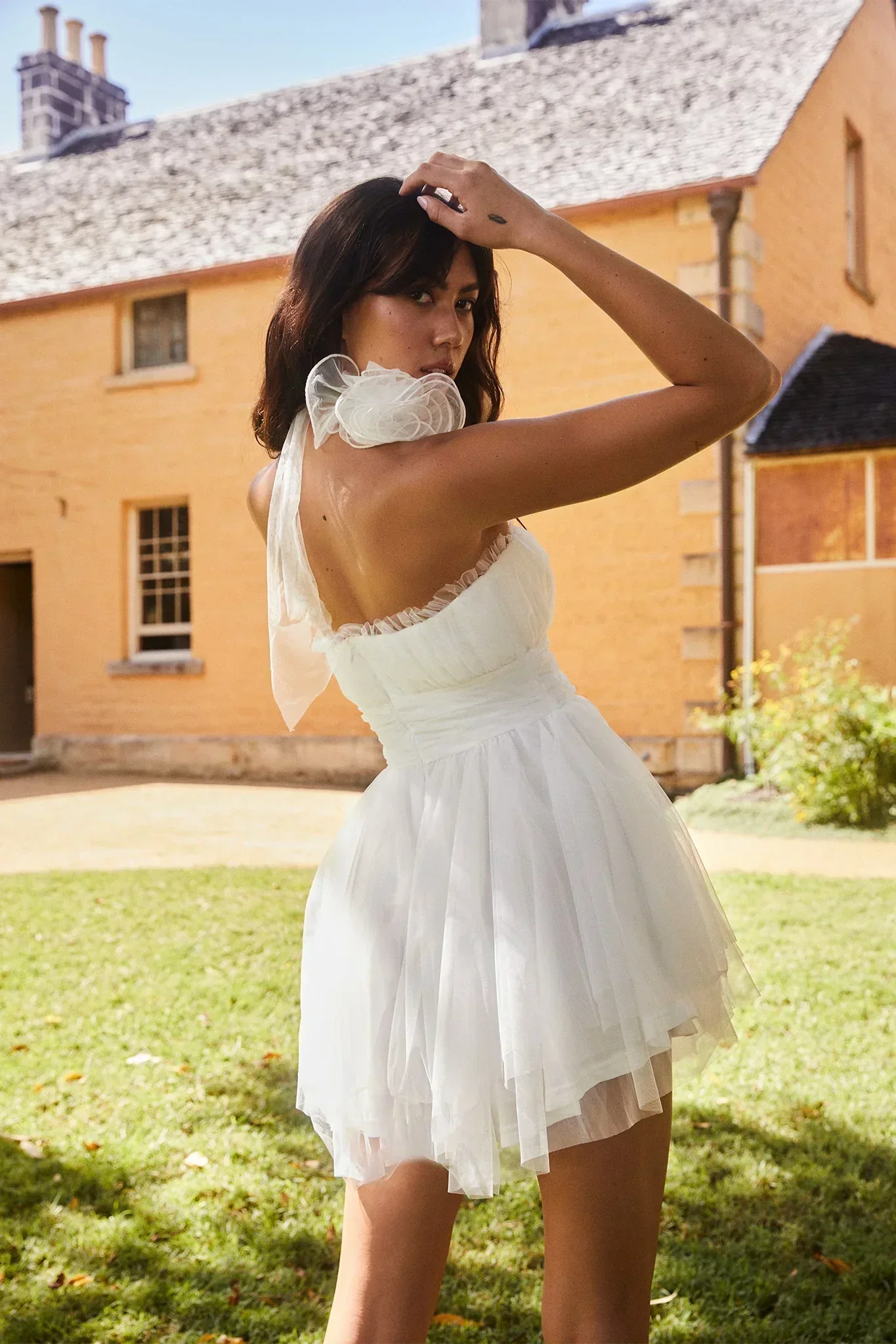 Fayette Strapless Mesh Mini Dress White