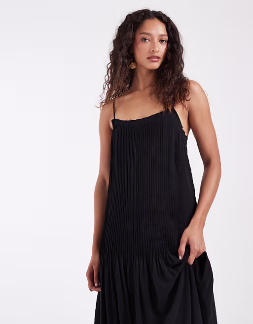 & Other Stories pleated drop waist maxi dress in black