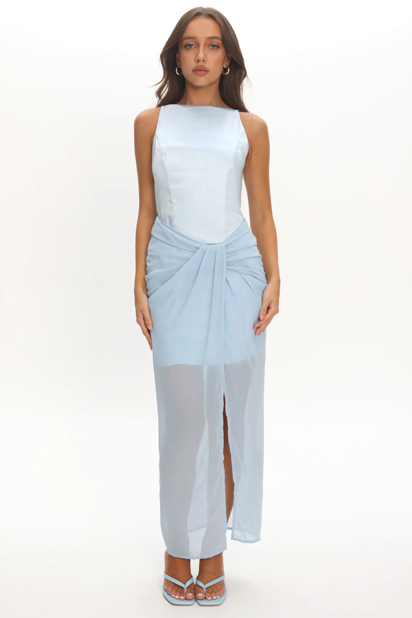 Amelisse Sheer Waist Wrap Maxi Dress Ice Blue
