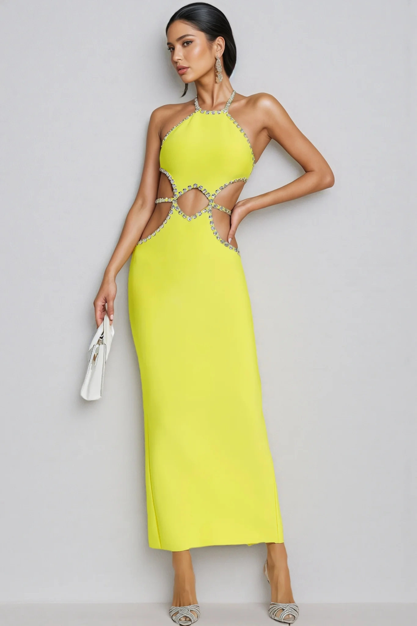 Lucy Yellow Cut Out Bodycon Maxi Dress