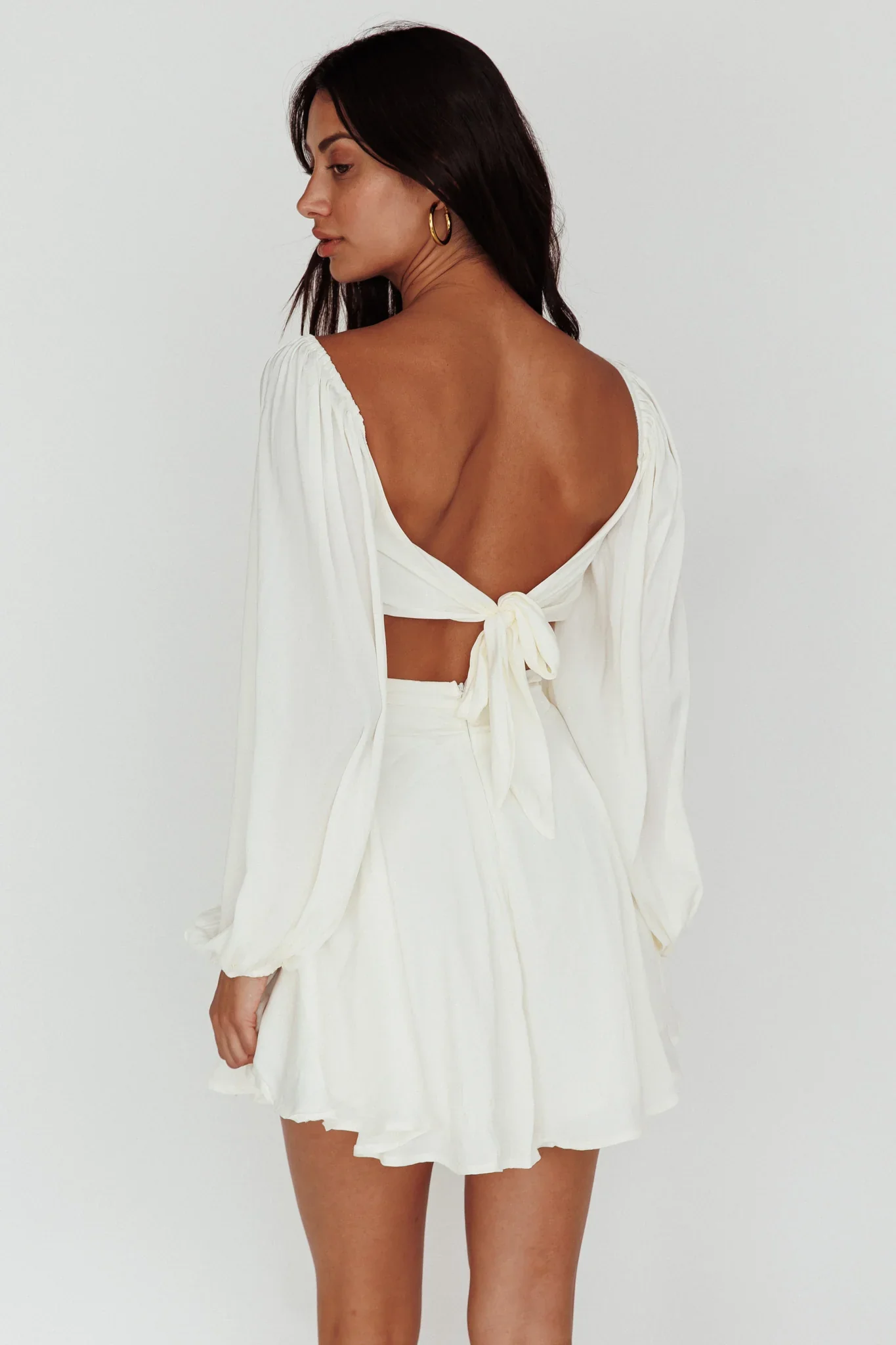 Miraya Balloon Sleeve Twist Mini Dress White