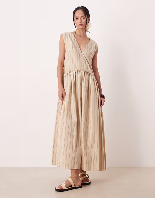 deep V-neck oversized maxi dress in stripe print