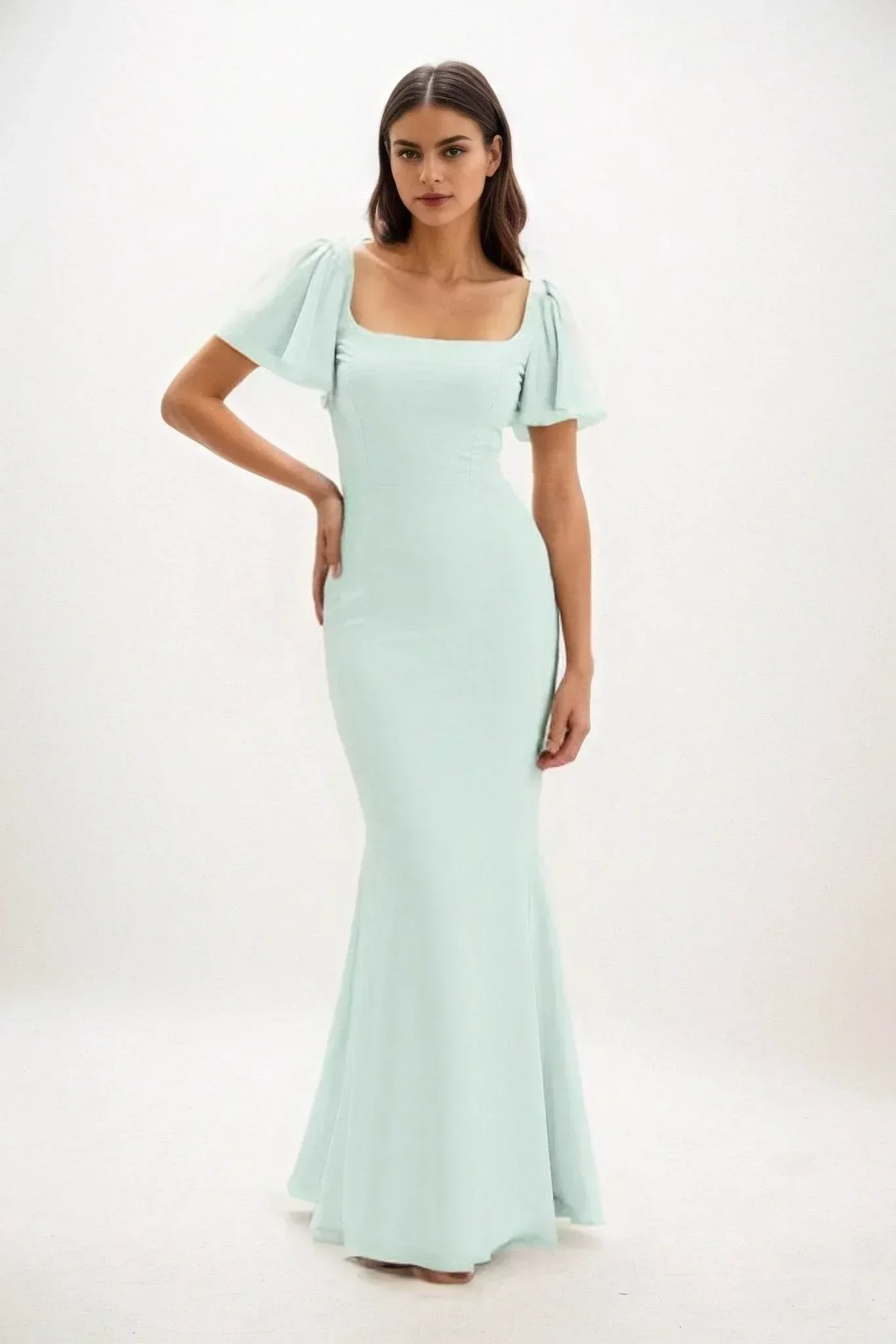 Sheath-Column Maxi Chiffon Bridesmaid Dress CB0813