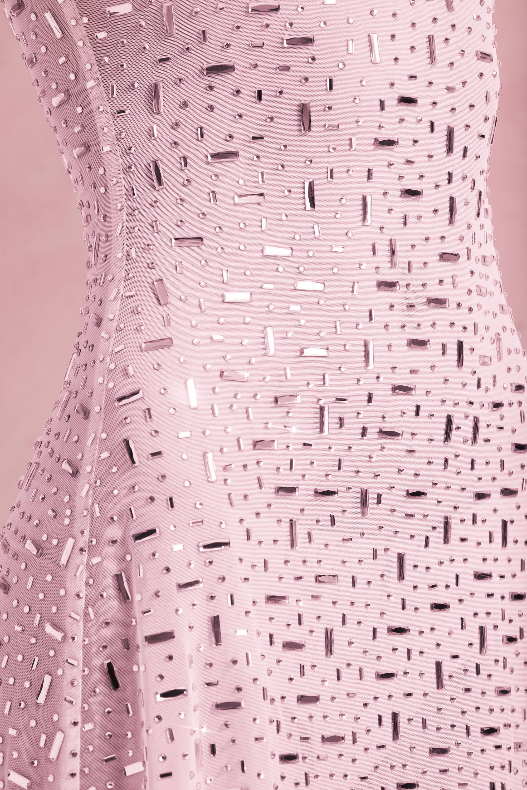 Sheer Embellished Square-Neck Mini Dress in Pink