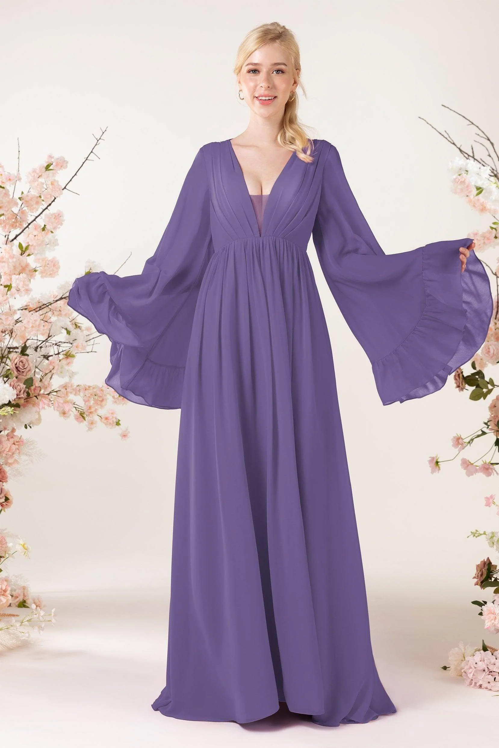 A-Line Sweep-Brush Train Chiffon Bridesmaid Dress CB0465