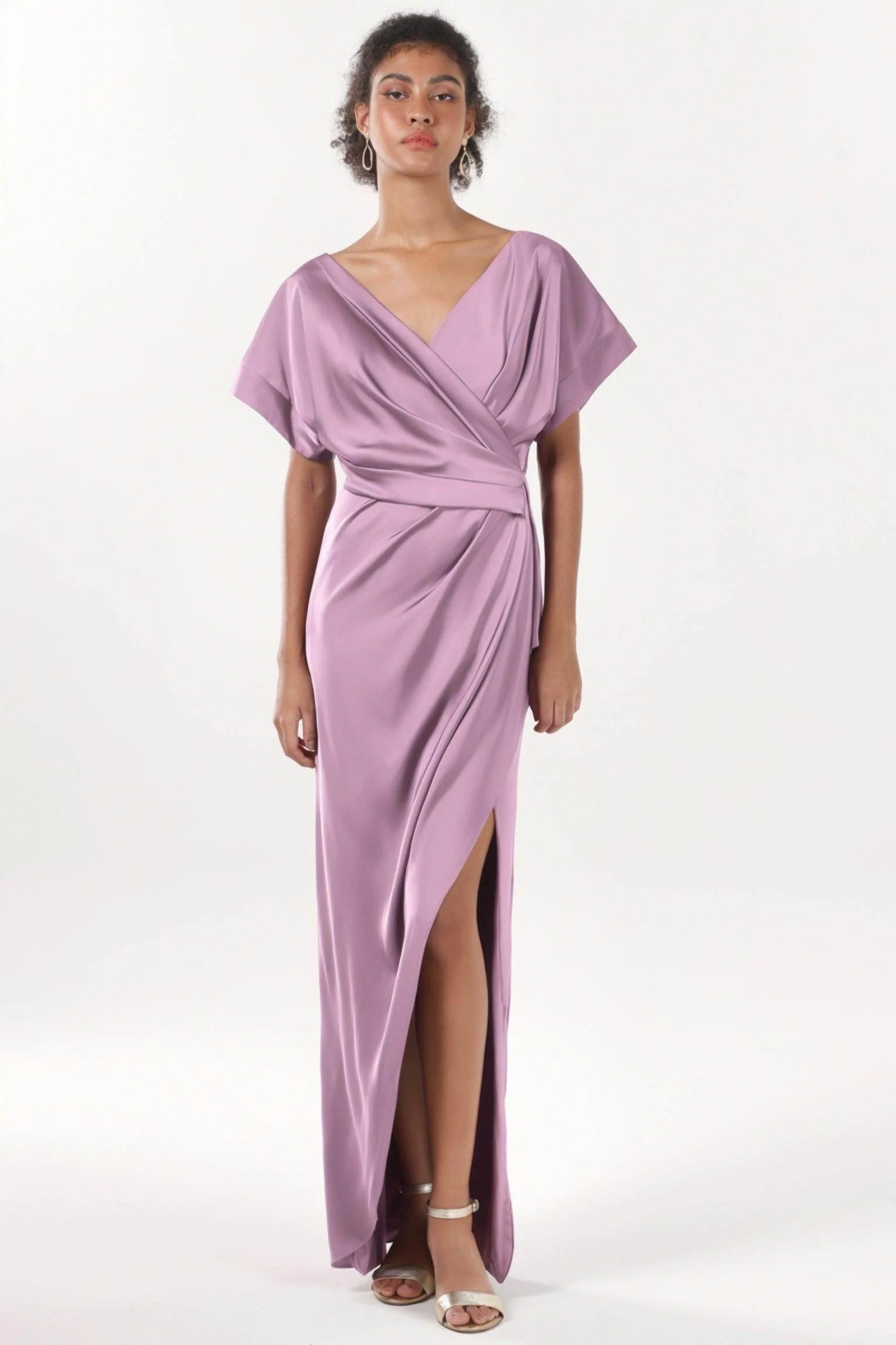 Sheath-Column Maxi Luxe Satin Bridesmaid Dress CS0601BM