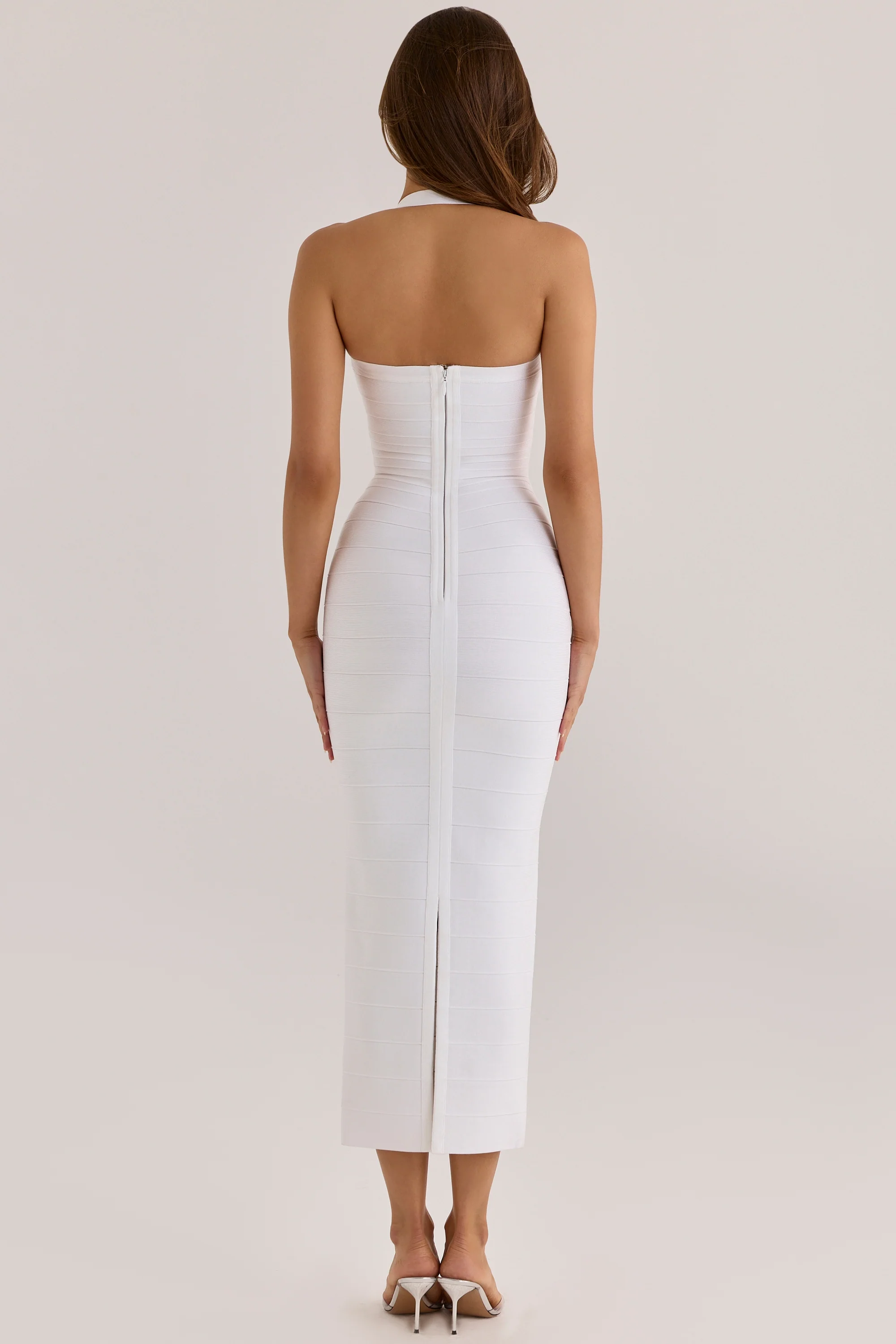 True White Halter Neck Bandage Maxi Dress