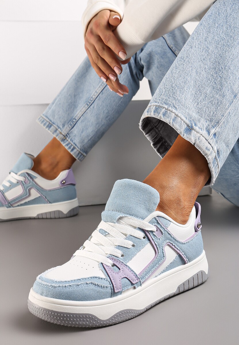 Czarno-Białe Sneakersy Ozdobione Jeansowymi Naszywkami Cliome