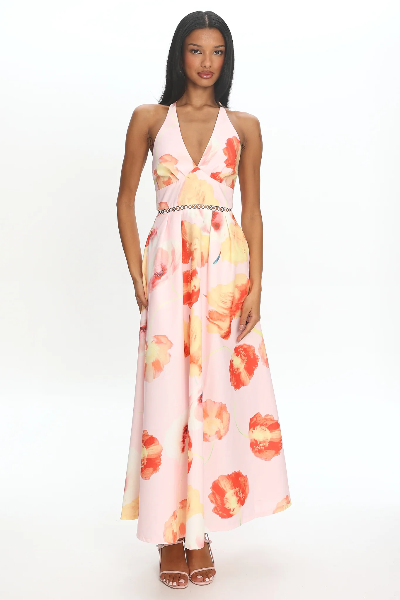 Ellin Tied Back Halter Maxi Dress Light Pink - luluinthesky
