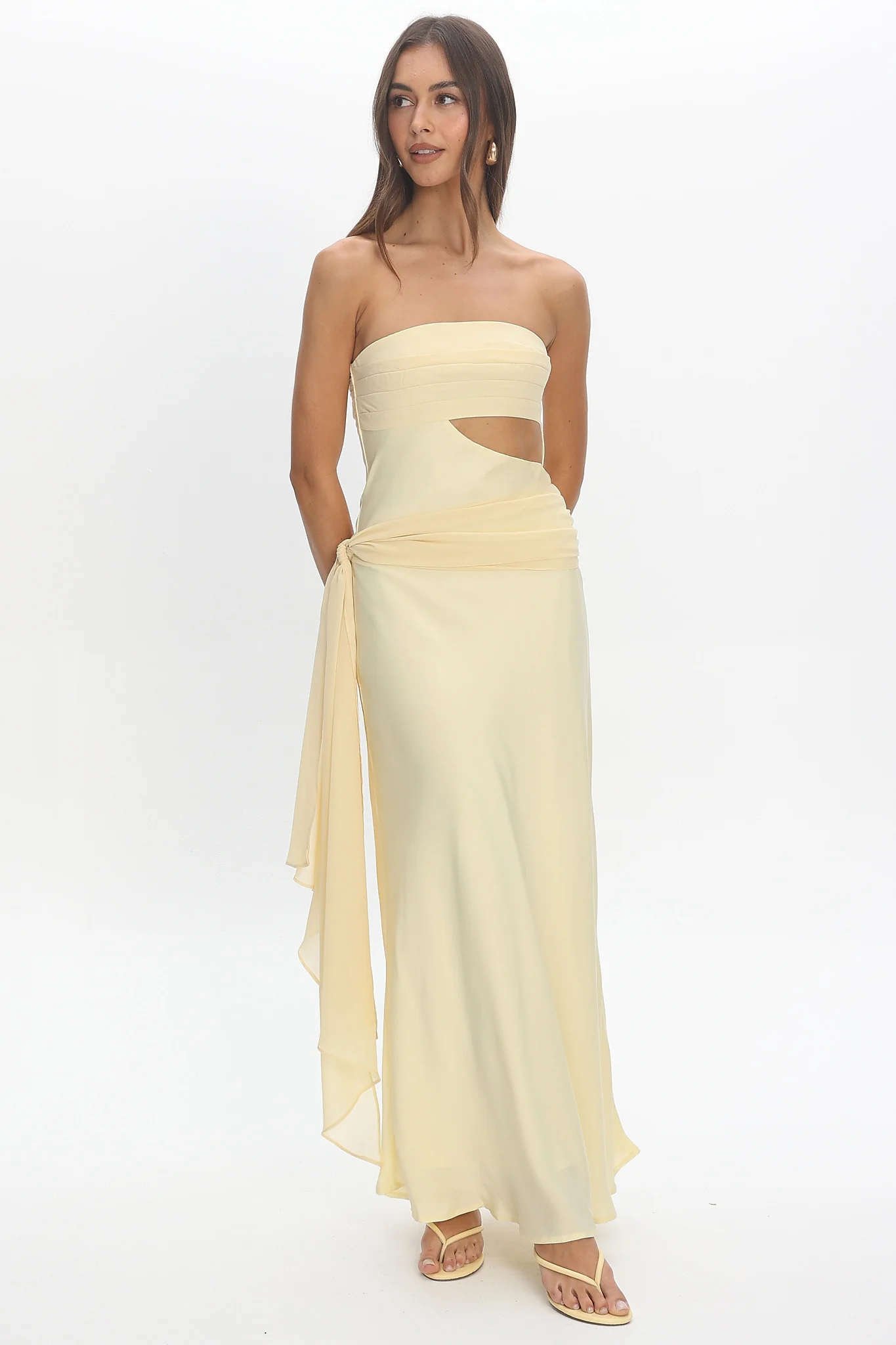 Indiyah Waist Sash Cut-Out Maxi Dress Butter