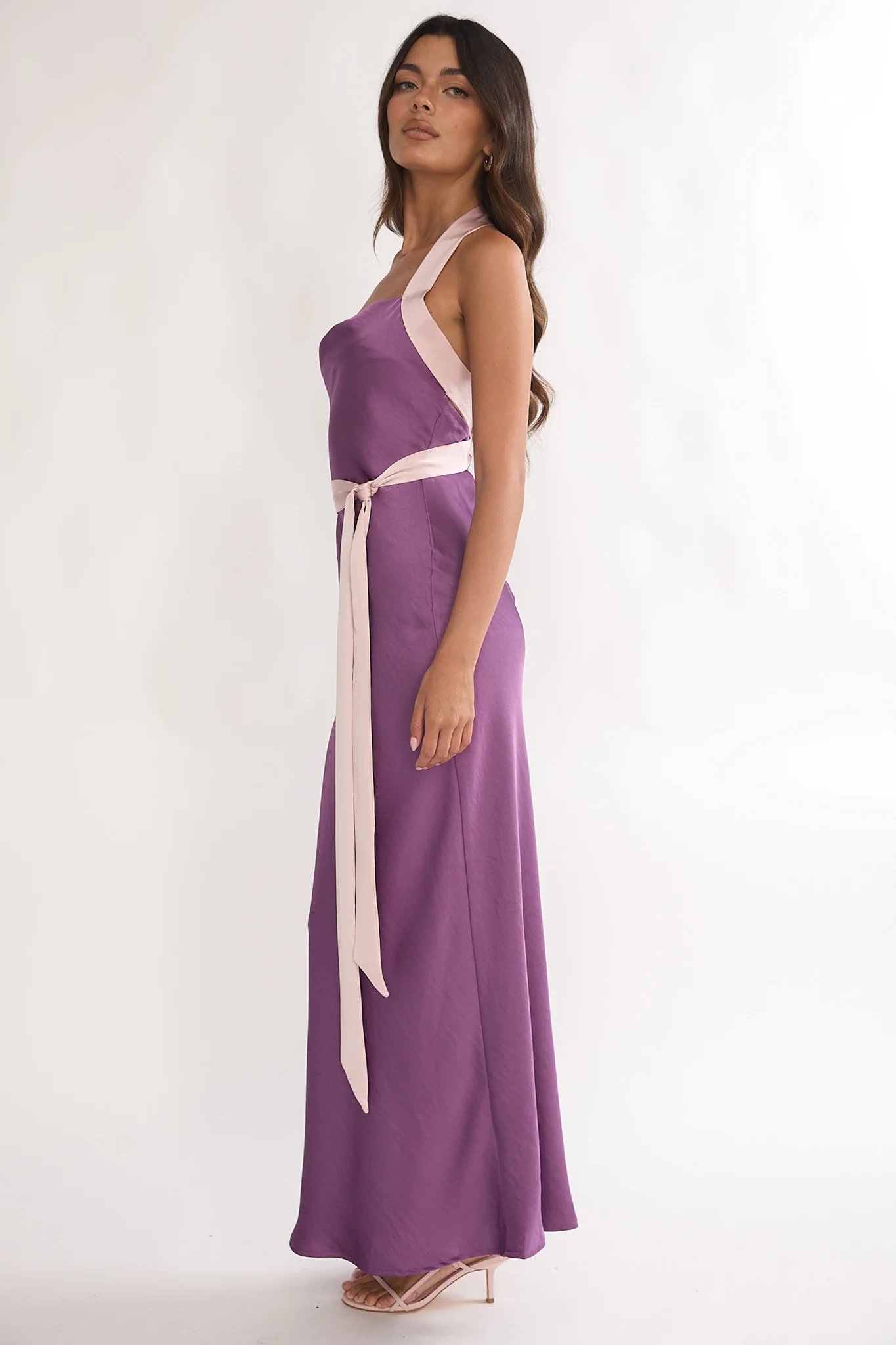 Elanah Waist Tie Halter Maxi Dress Grape - luluinthesky
