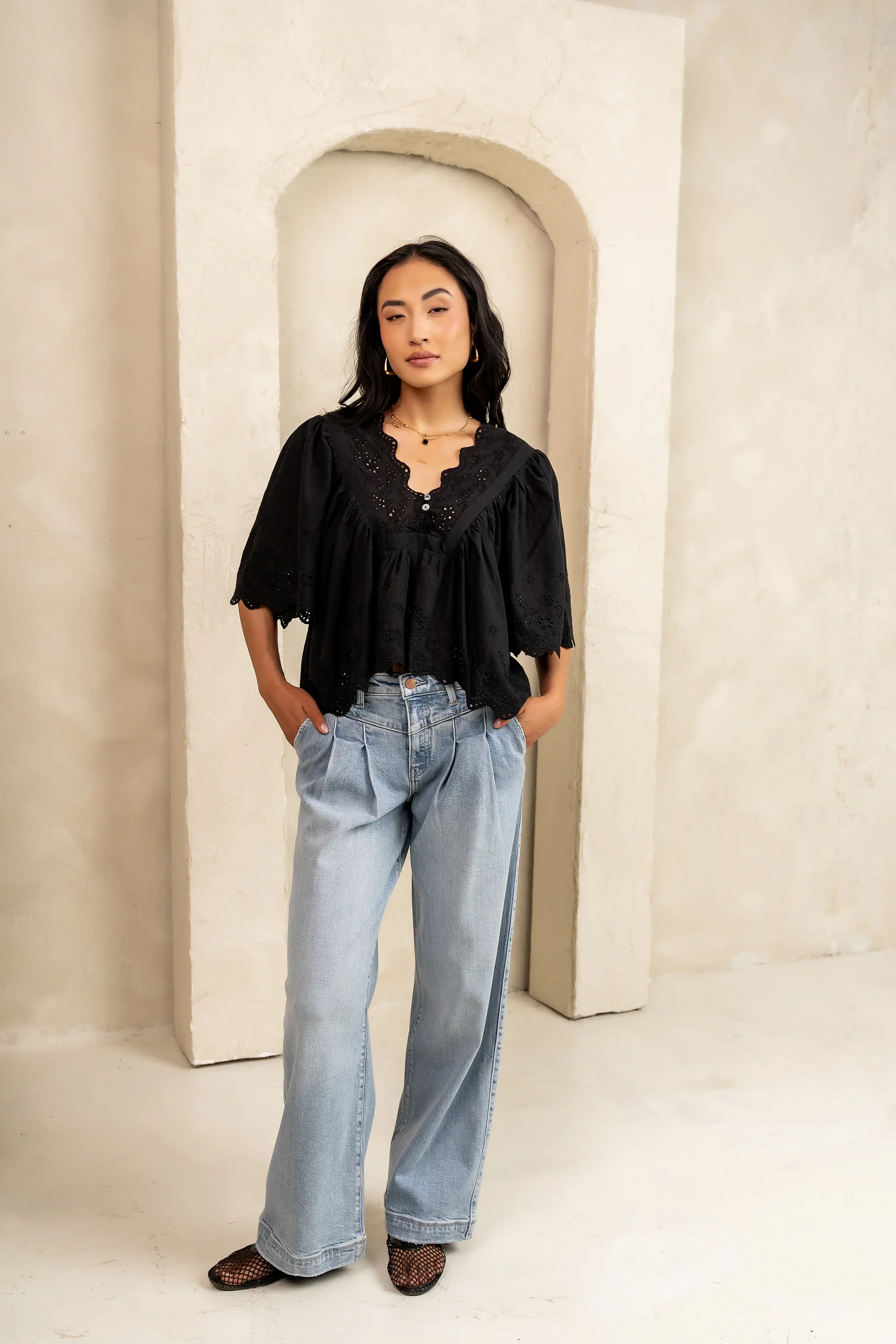 Faye Embroidered Blouse in Black