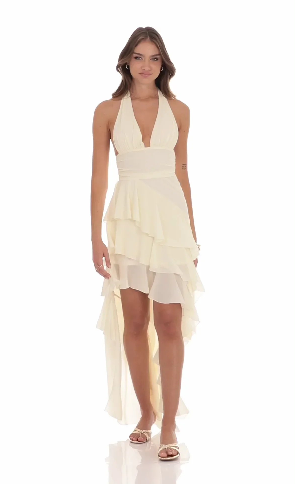 Asymmetrical Ruffle Maxi Dress in Ivory
