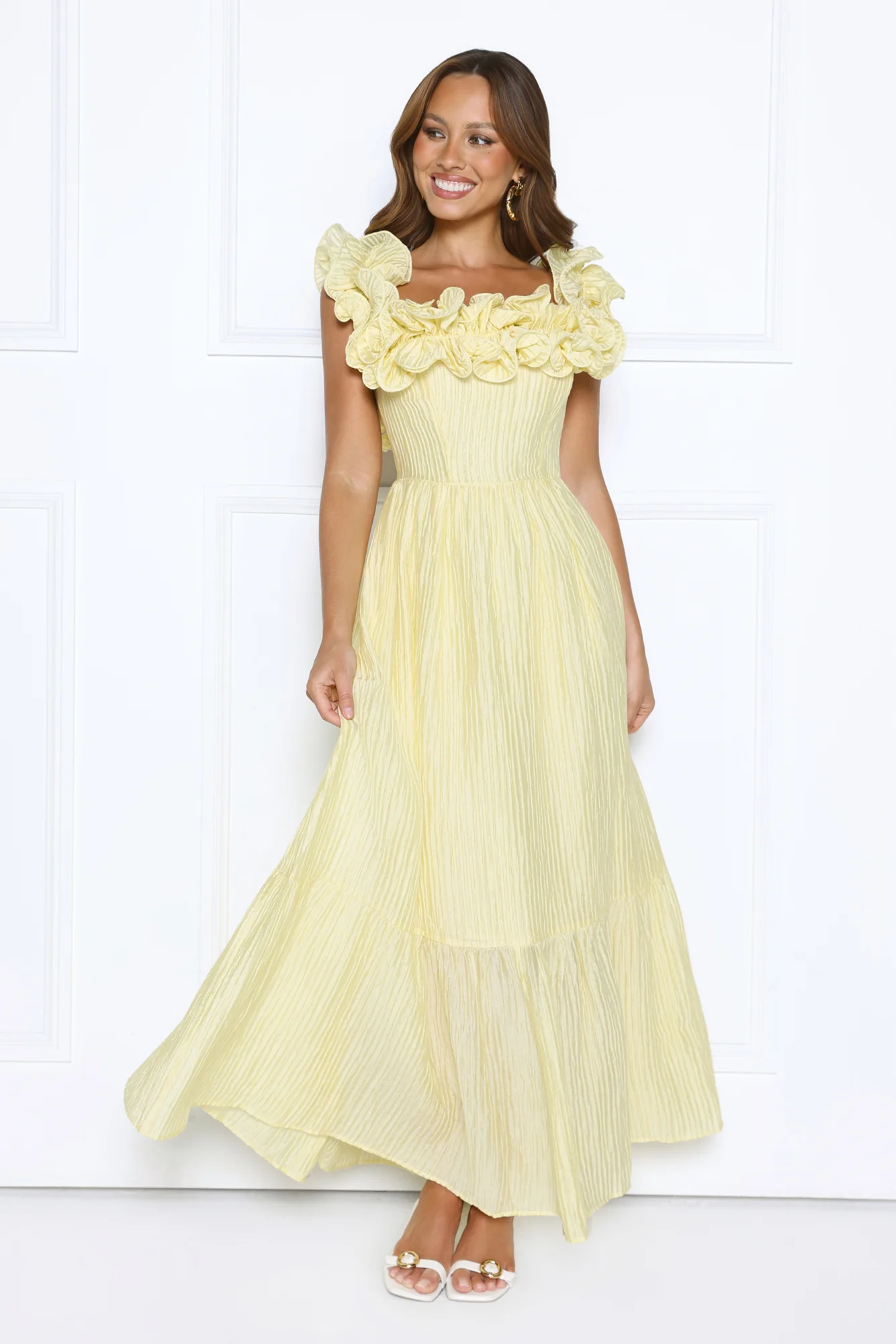 Magnetic Energy Off Shoulder Maxi Dress Yellow