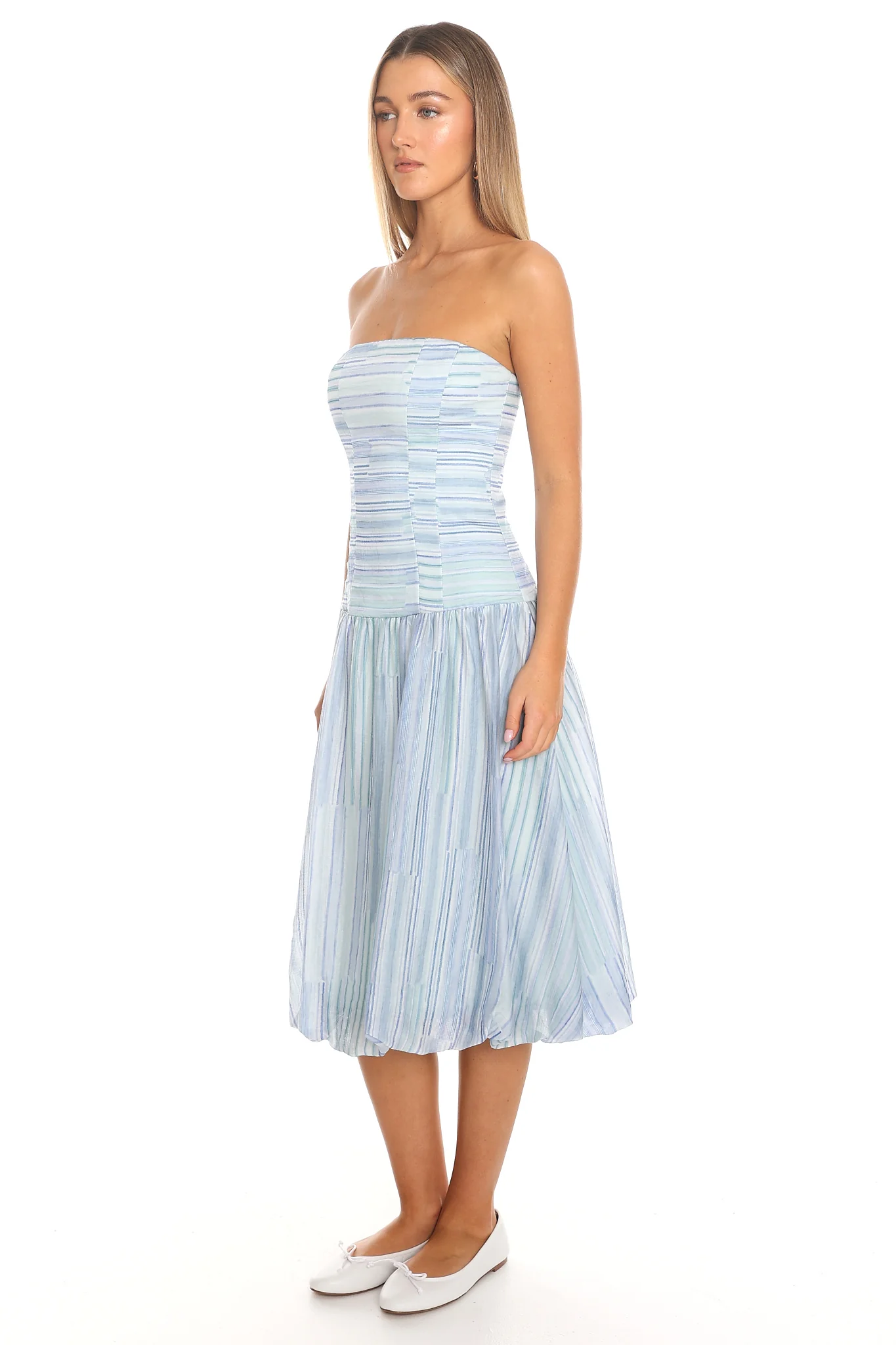 Sunday Sail Bubble Hem Midi Dress - Blue