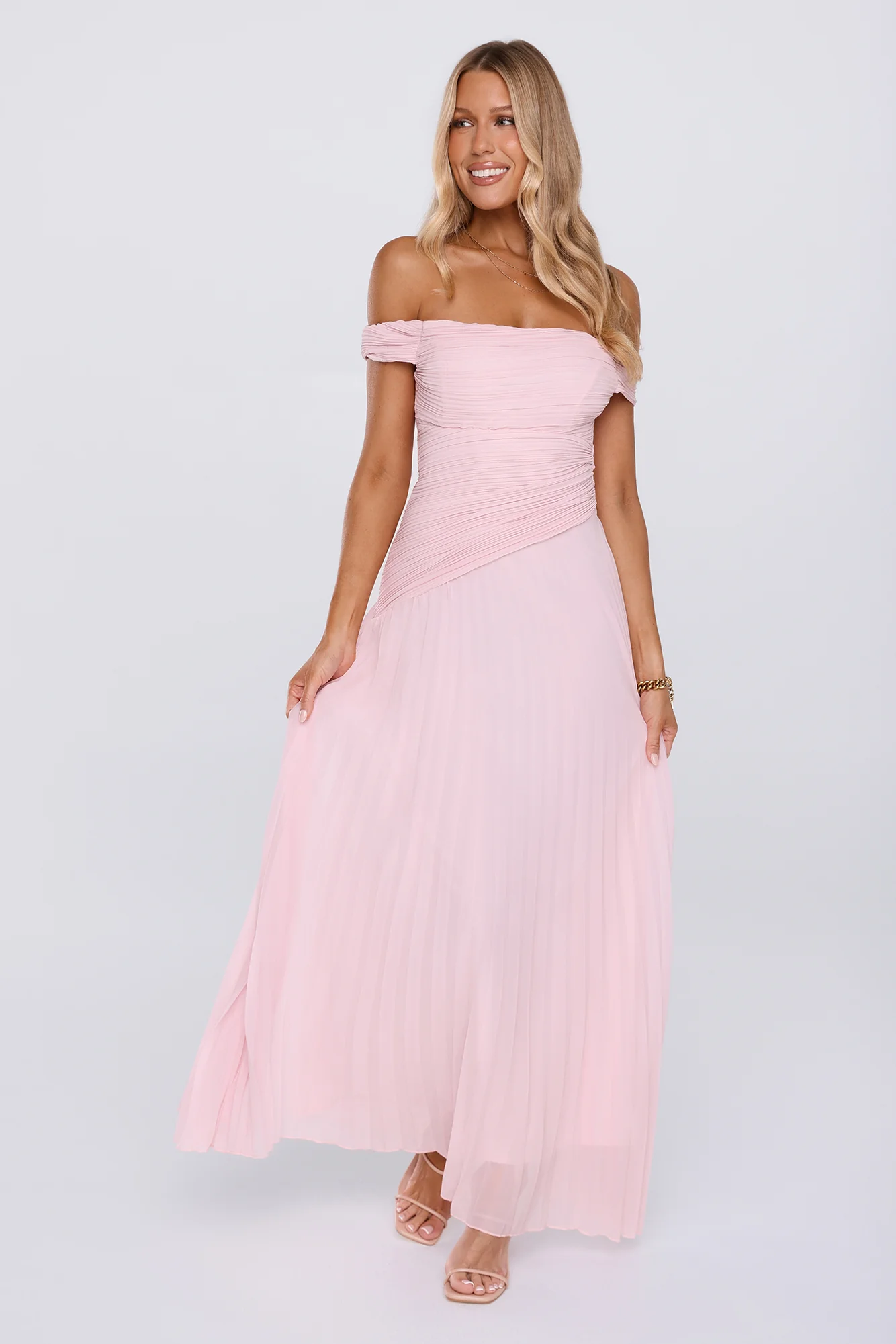 The Look Speaks Off Shoulder Maxi Dress Pink