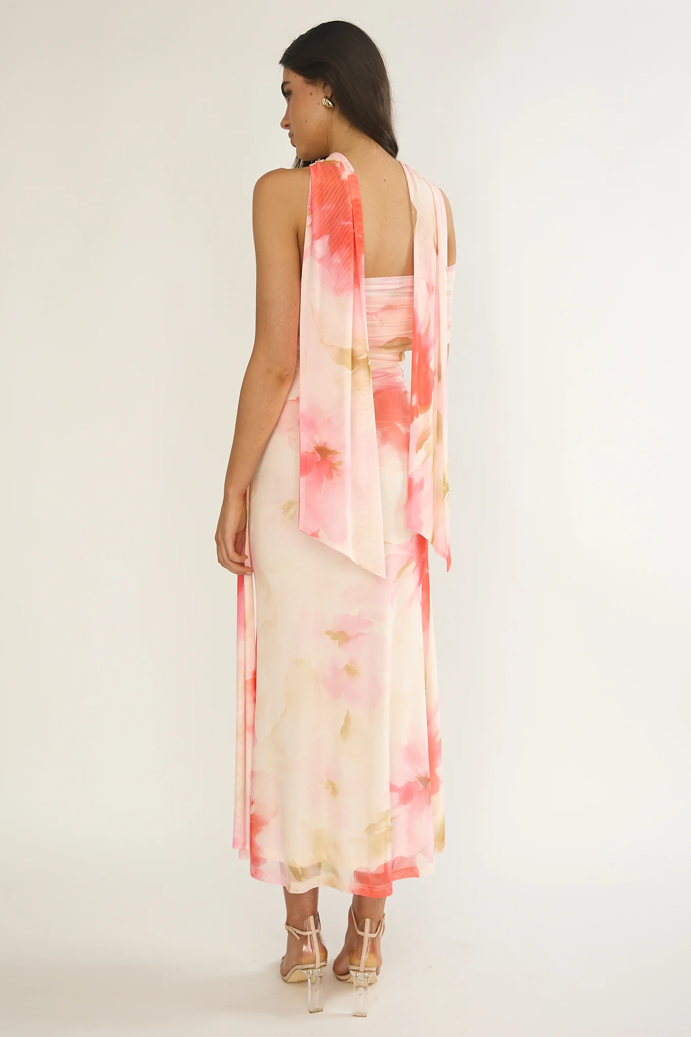 Carrisa One-Sleeve Maxi Dress Floral Pink