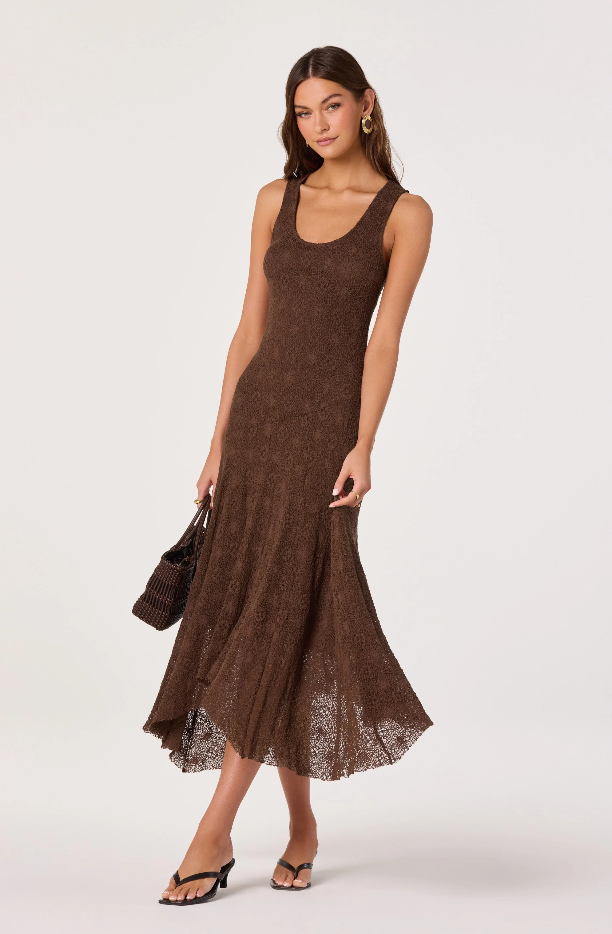 Freida Lace Knit Asymmetric Midi Dress