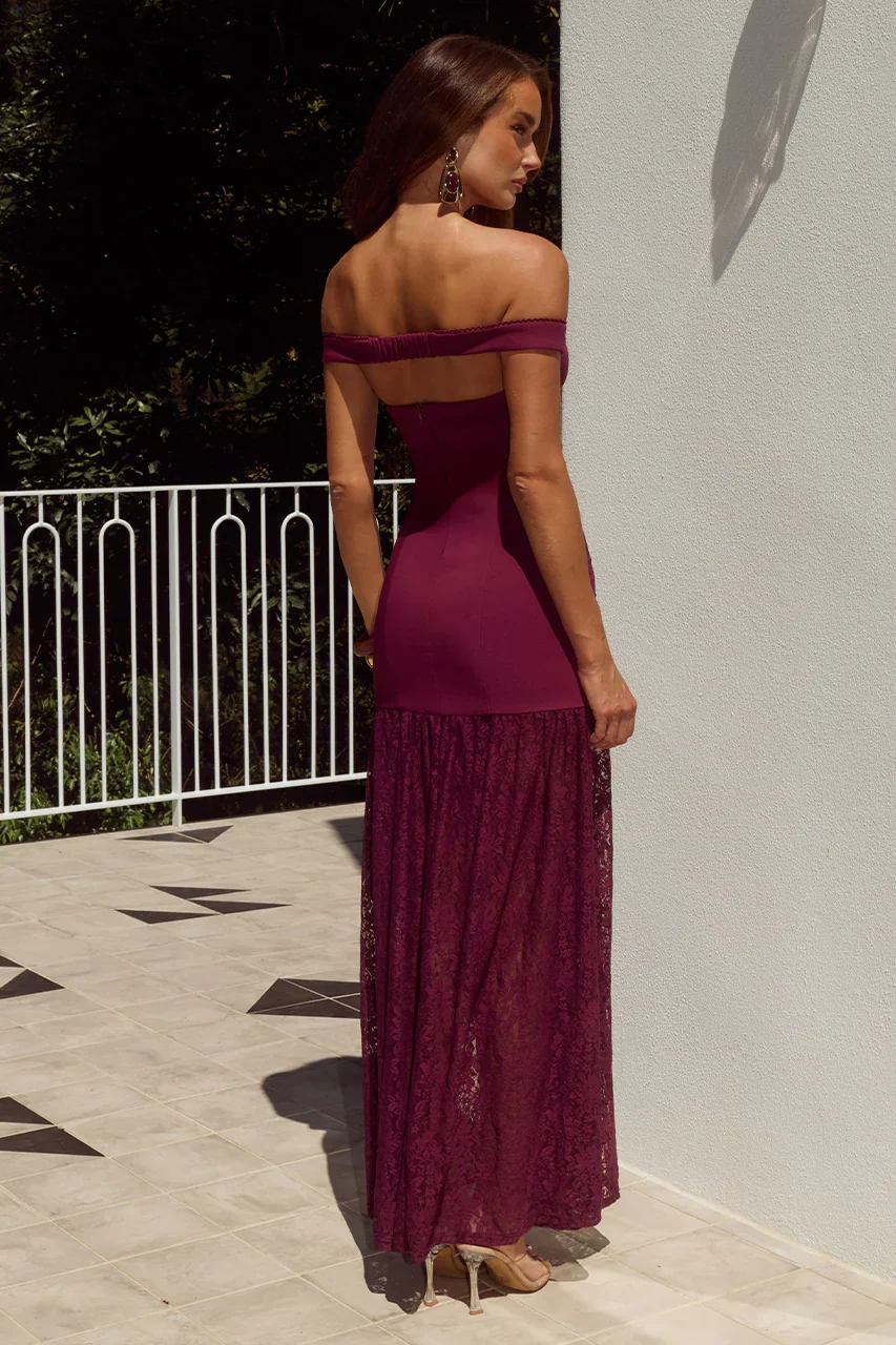 SHAYLA OFF SHOULDER MAXI DRESS - WINE