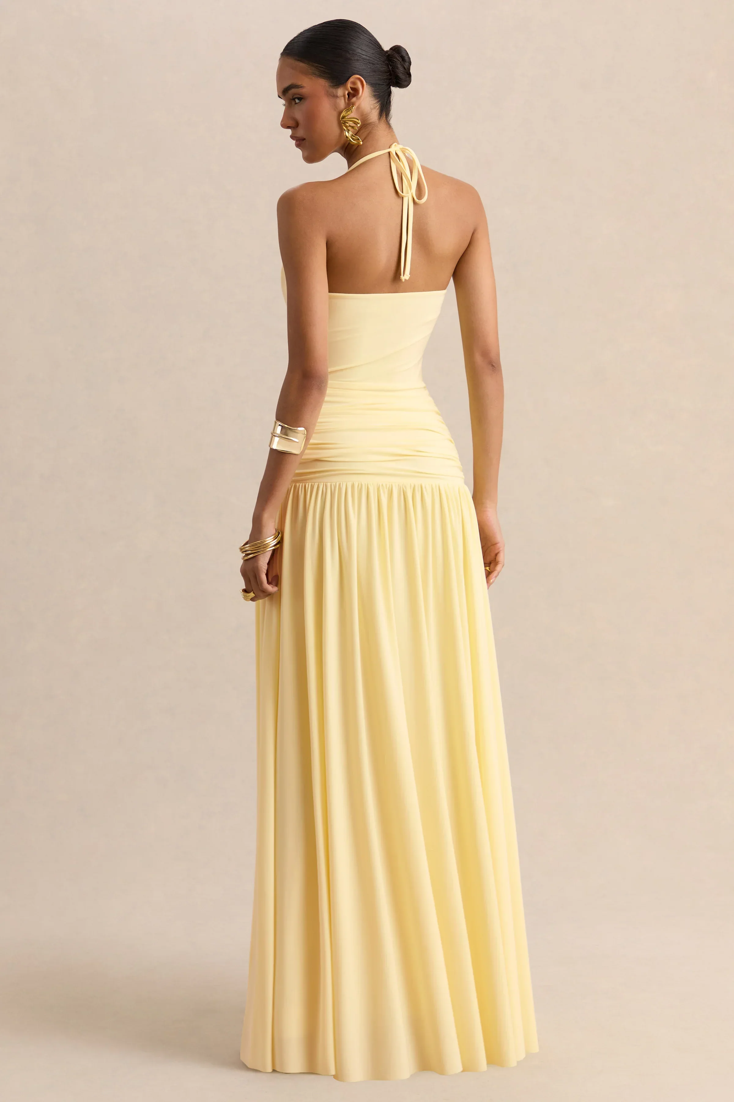 Nicolette | Lemon Square-Neck Maxi Dress With Ruched-Detailing