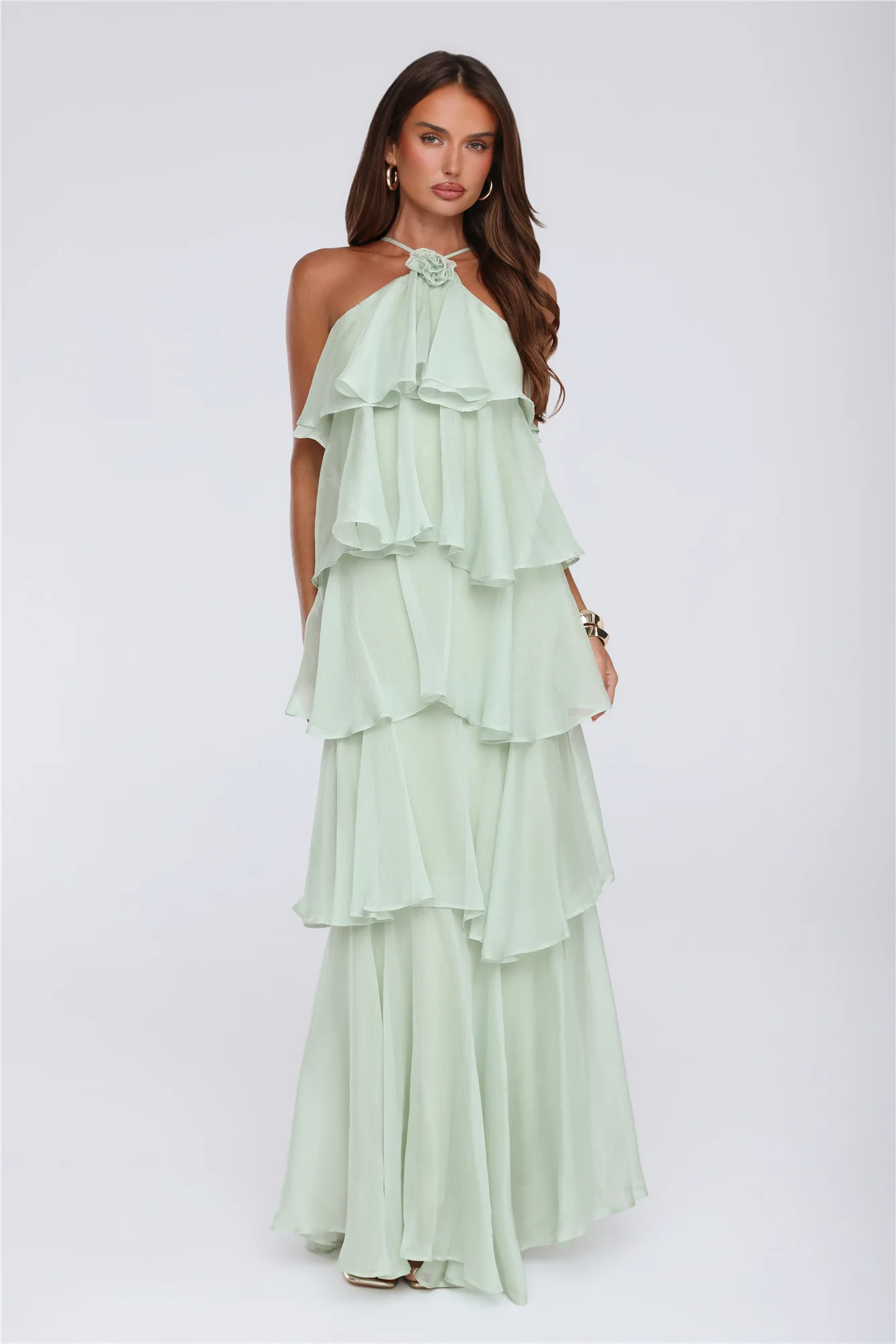 Dreamy Rosette Halter Maxi Dress Mint