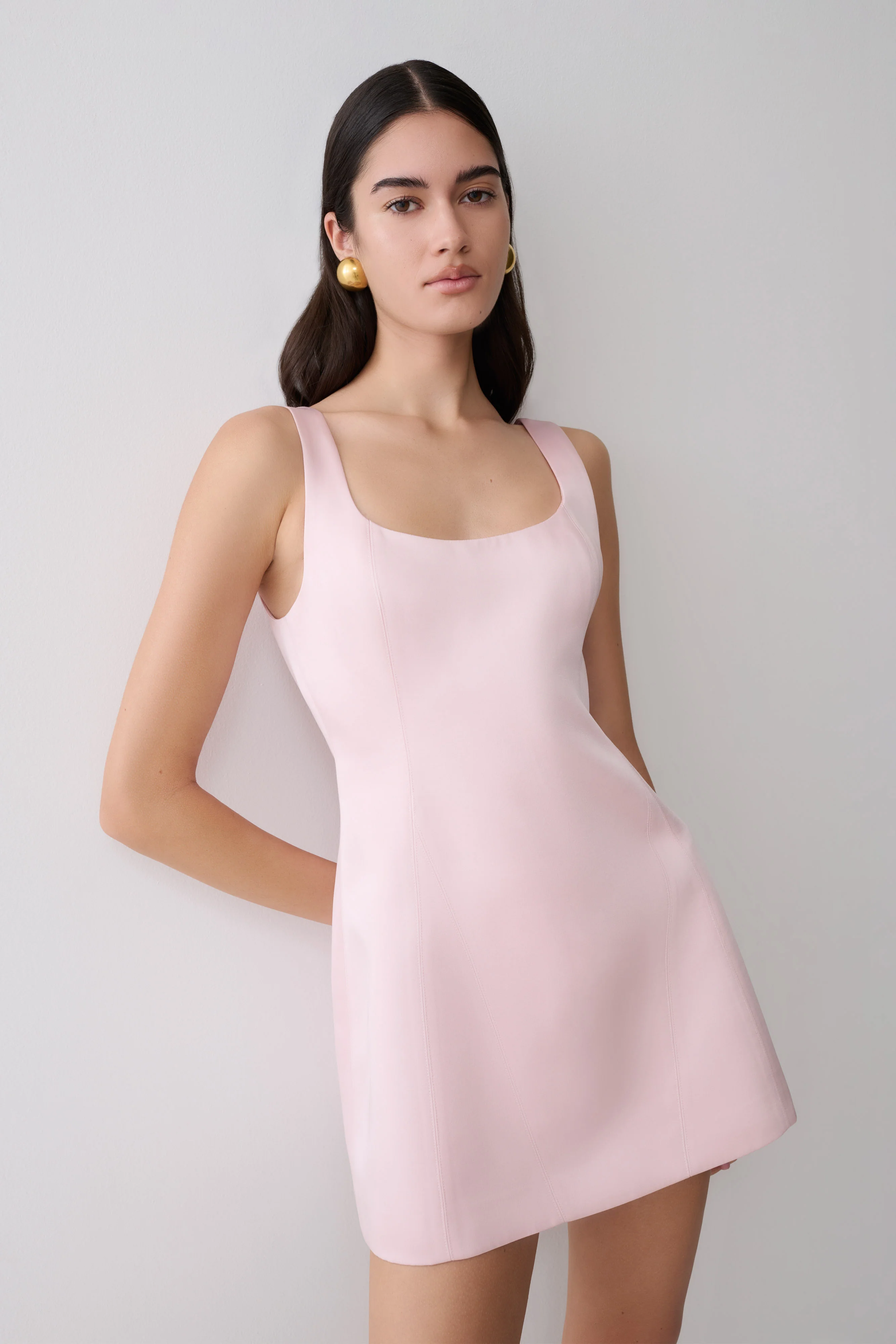 Beth Satin Mini Dress - Pale Pink