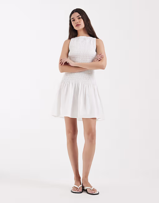 & Other Stories smocked pure cotton mini dress in white