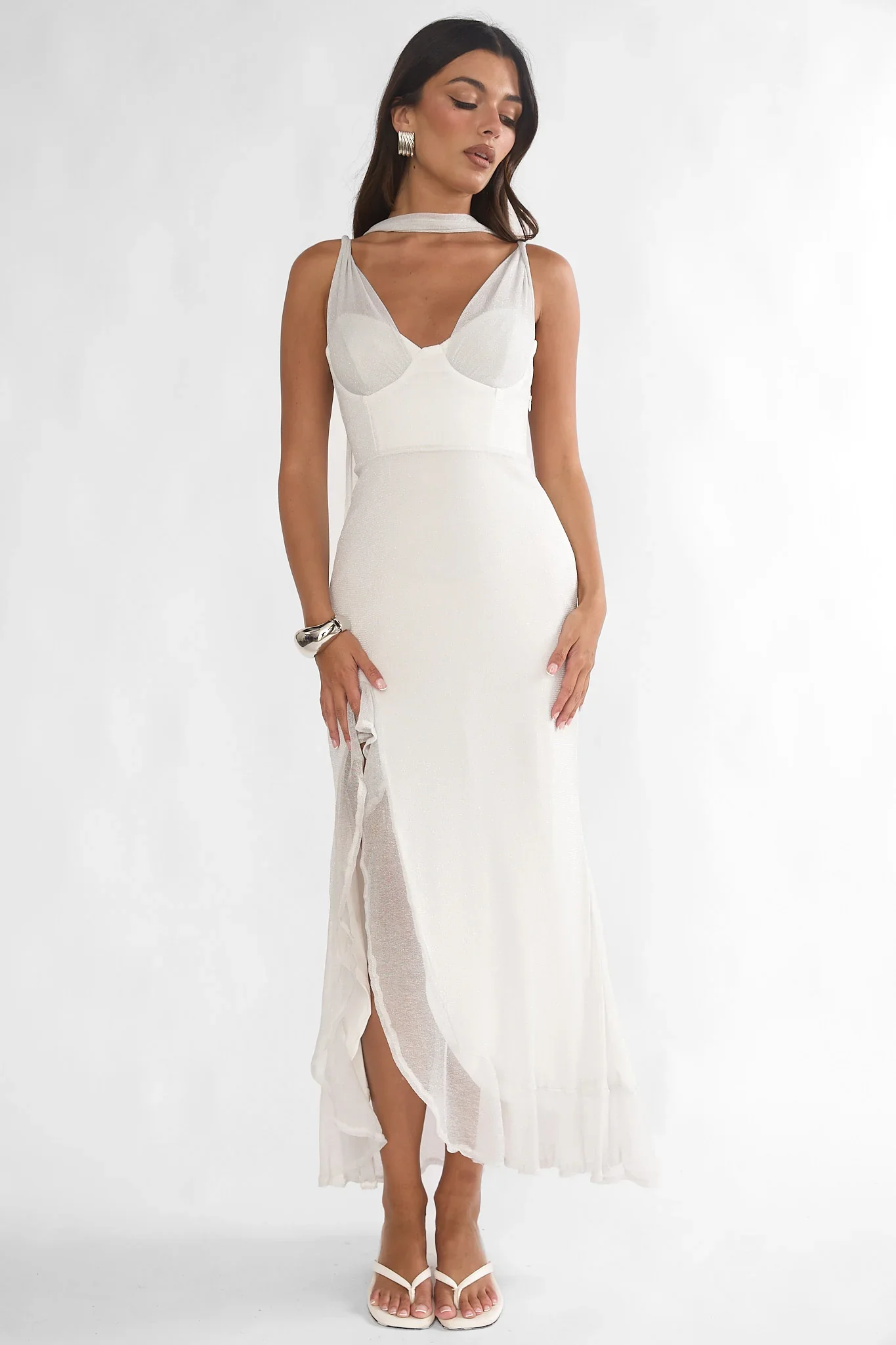 Chantrelle Twist Back Split Maxi Dress Silver