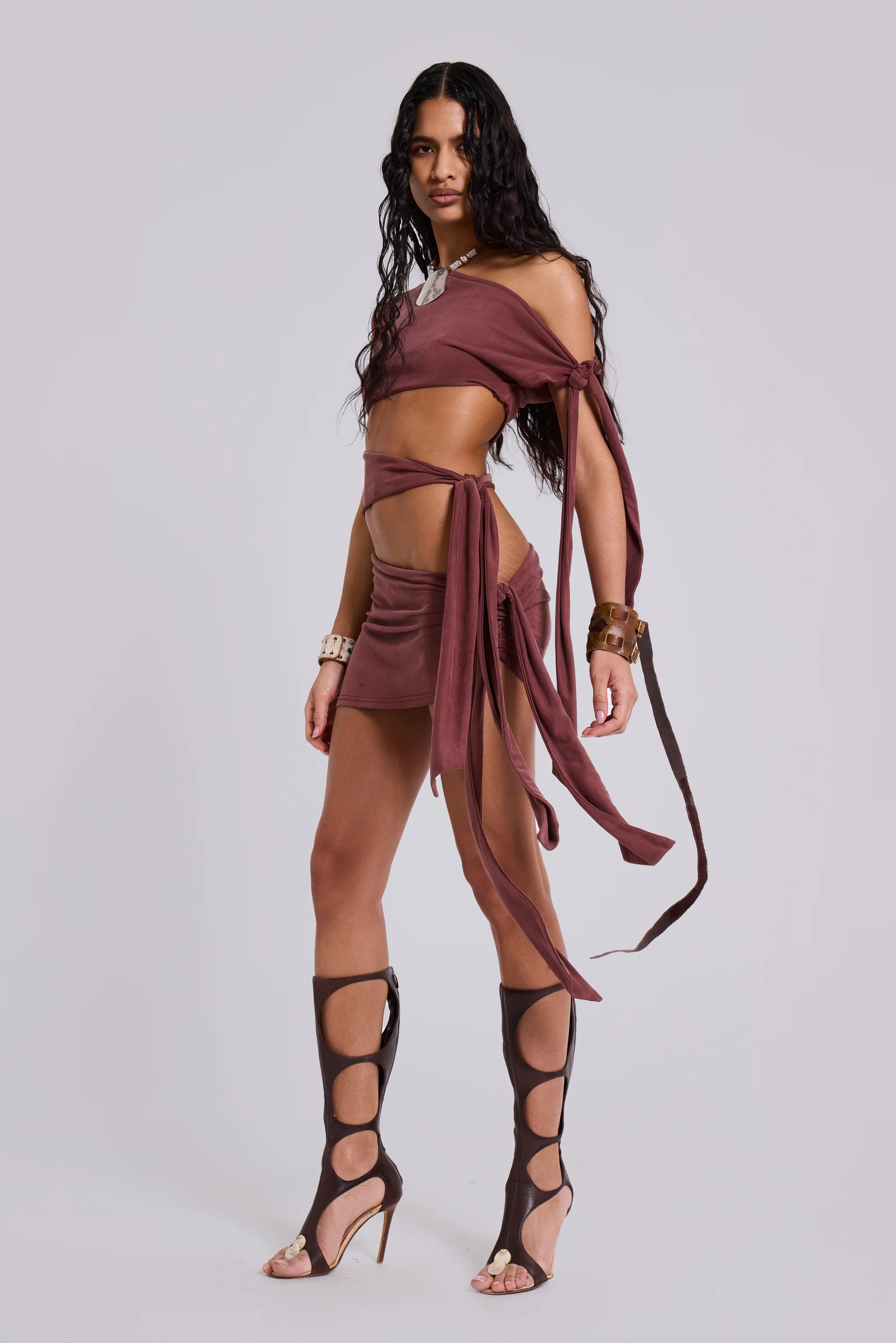 Mena Asymmetric Mini Dress in Sienna