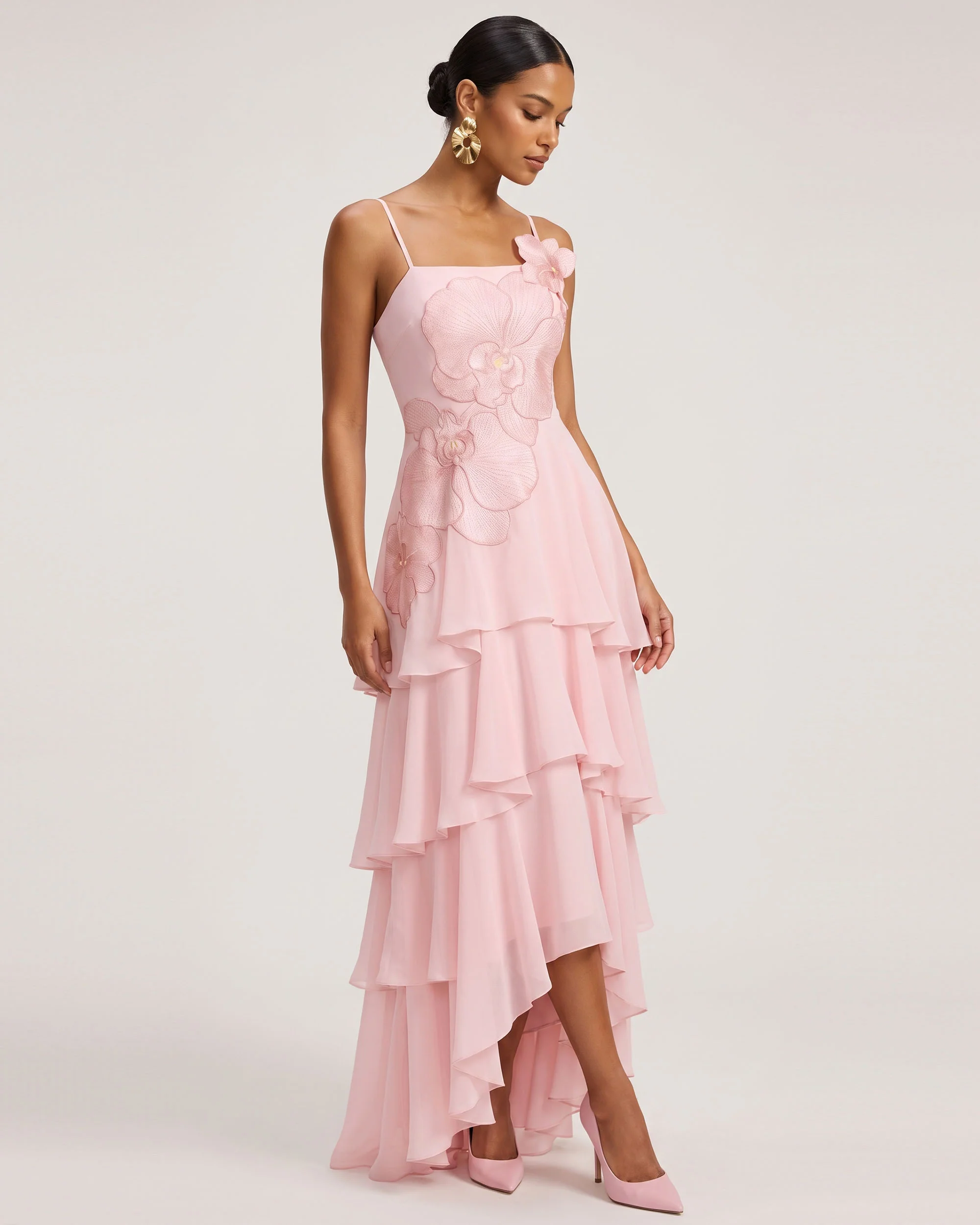 Orchid Embroidered Layered Maxi Dress - Pink